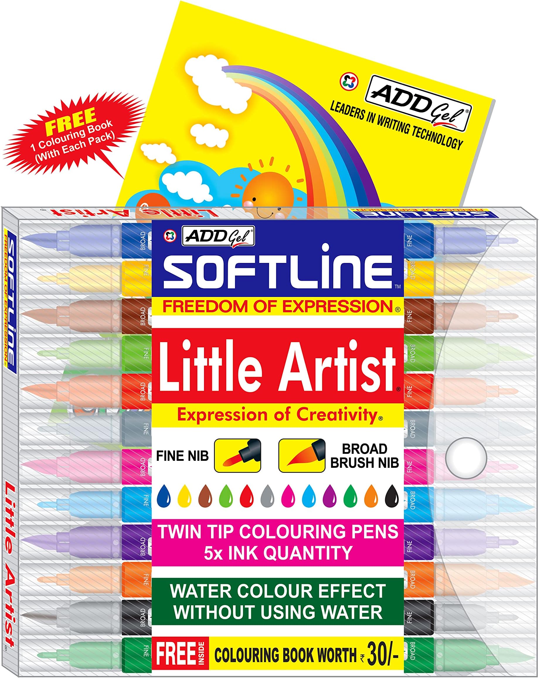 ADD Gel Softline Little Artist Colouring Pen-Twin Tip 12 Pen Set-Pack of 3,Multicolor