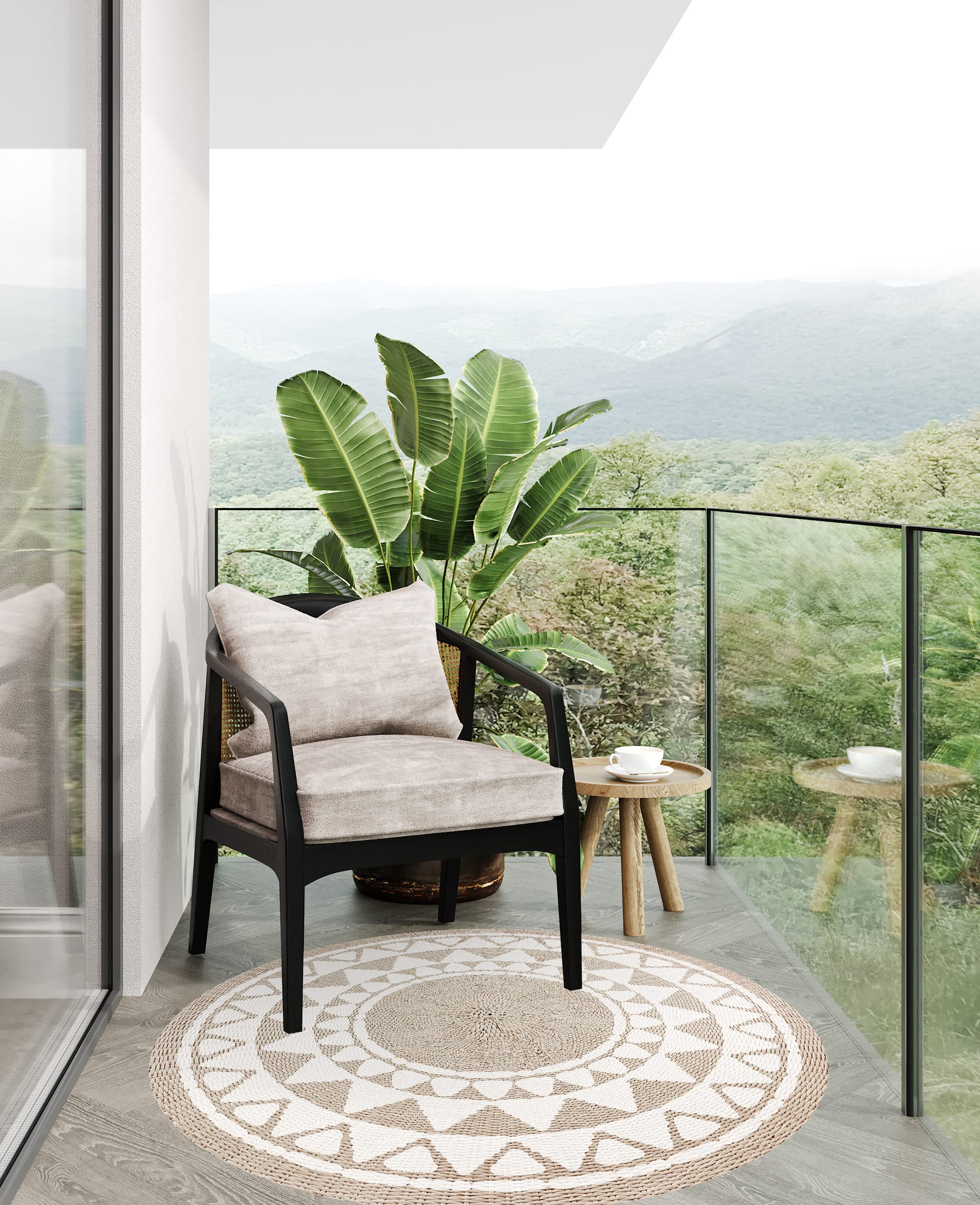VINILIKO Design | Tapis Vinyle Rond uni imprimé - Khamba Beige [diamètre] 100 cm - Intérieur et extérieur, antidérapant, imperméable, Lavable - Plusieurs Tailles - Tapis Vinyle pour Salon, terrasse