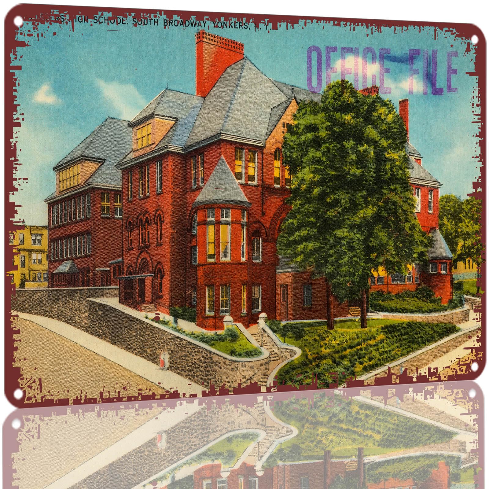 Kwqdozf As Pic Vintage School Building Print 8X12 Inch Aluminum Metal Wall Art Vintage Dec