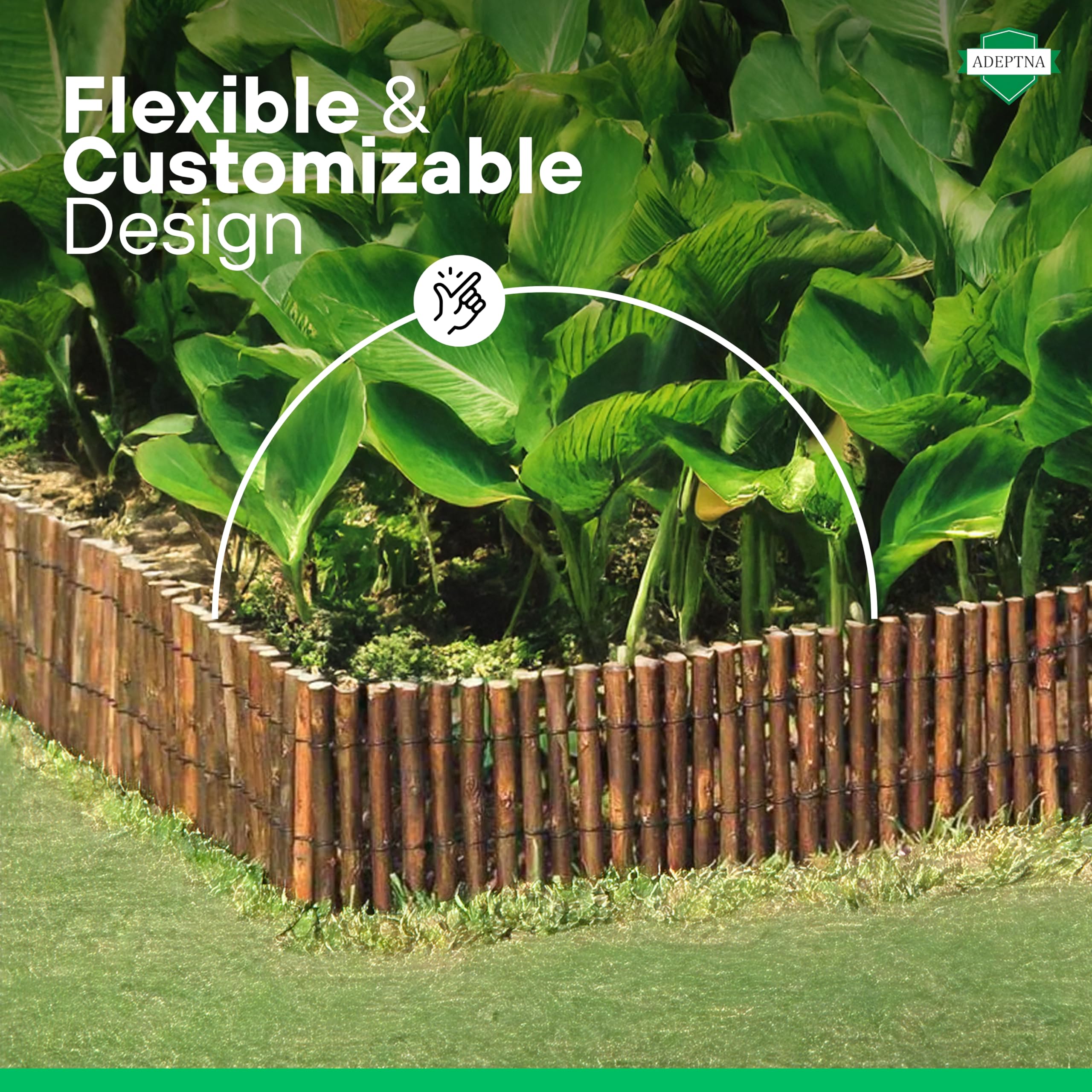 ADEPTNA Willow Wooden Edging – 2M x 20cm Garden Border Fence | Flexible, Weather-Resistant Lawn Edging for Garden, Flower Beds, Patios & Walkways — view 4