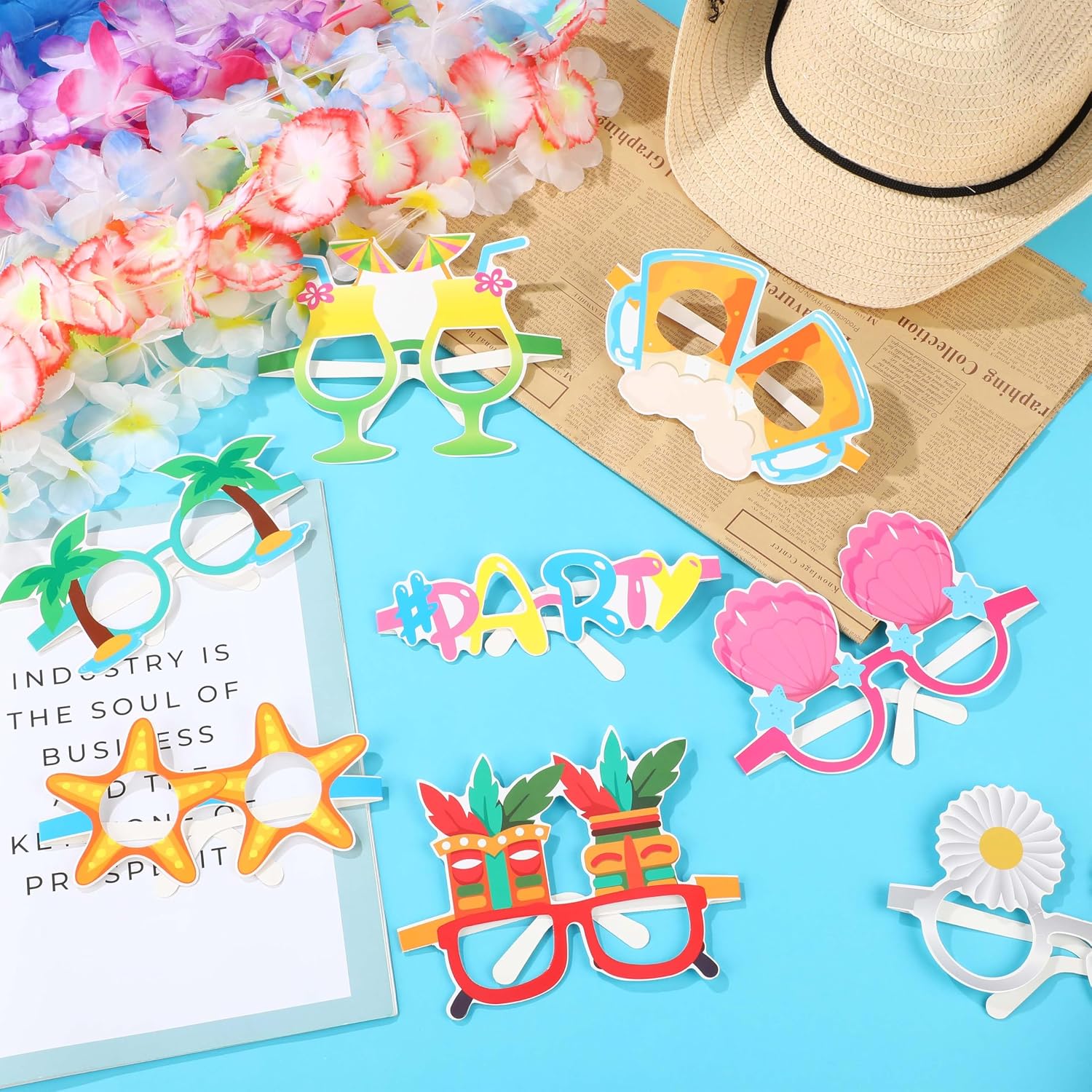 Foilswirl 48 Pcs Hawaiian Leis and Tropical Sunglasses for Luau Party, Flowers Leis Garlands Novelty Sunglasses Tropical Photo Props for Summer Beach Birthday Party Favors Decoration Supplies