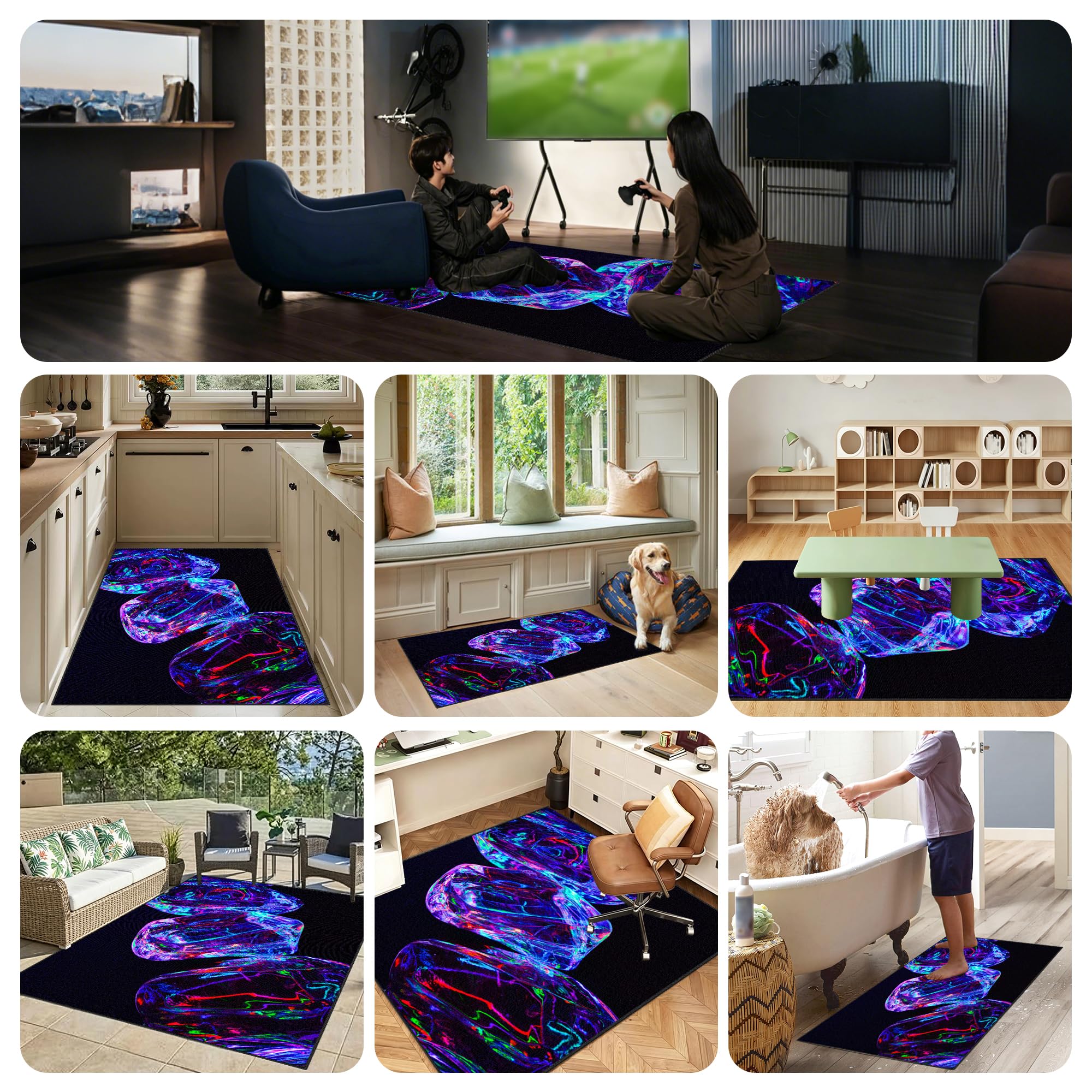 Zmywalny dywanik do pokoju zabaw, 80 x 130 cm / 31,50 x 51,18 cala Mata podłogowa na krzesło komputerowe do gier, mata sportowa, mata podłogowa dla graczy 3D do sypialni na krzesło biurowe