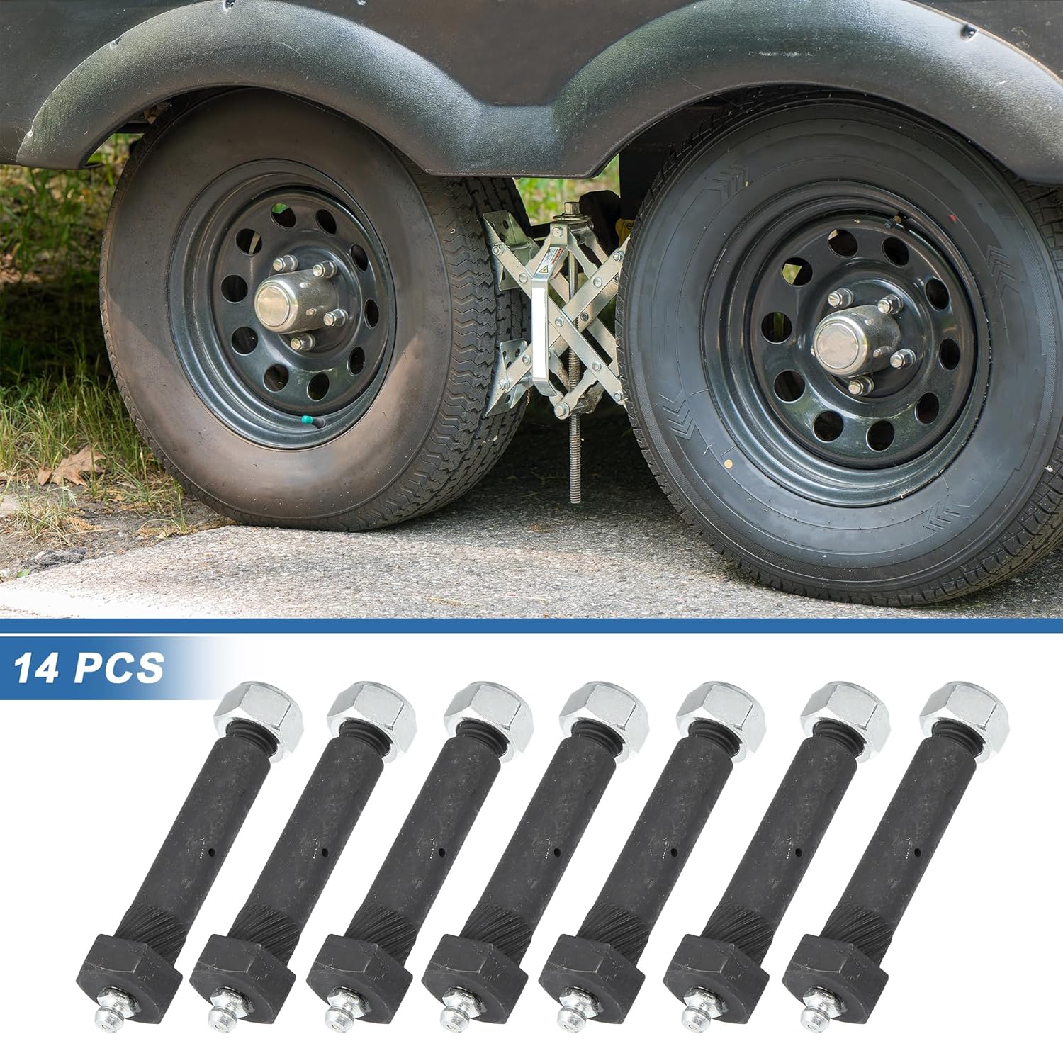 uxcell 14 Pcs Trailer Axle Spring Shackle Bolts with Lock Nut Replacement 9/16" x 3 Trailer Shackle Kit Black