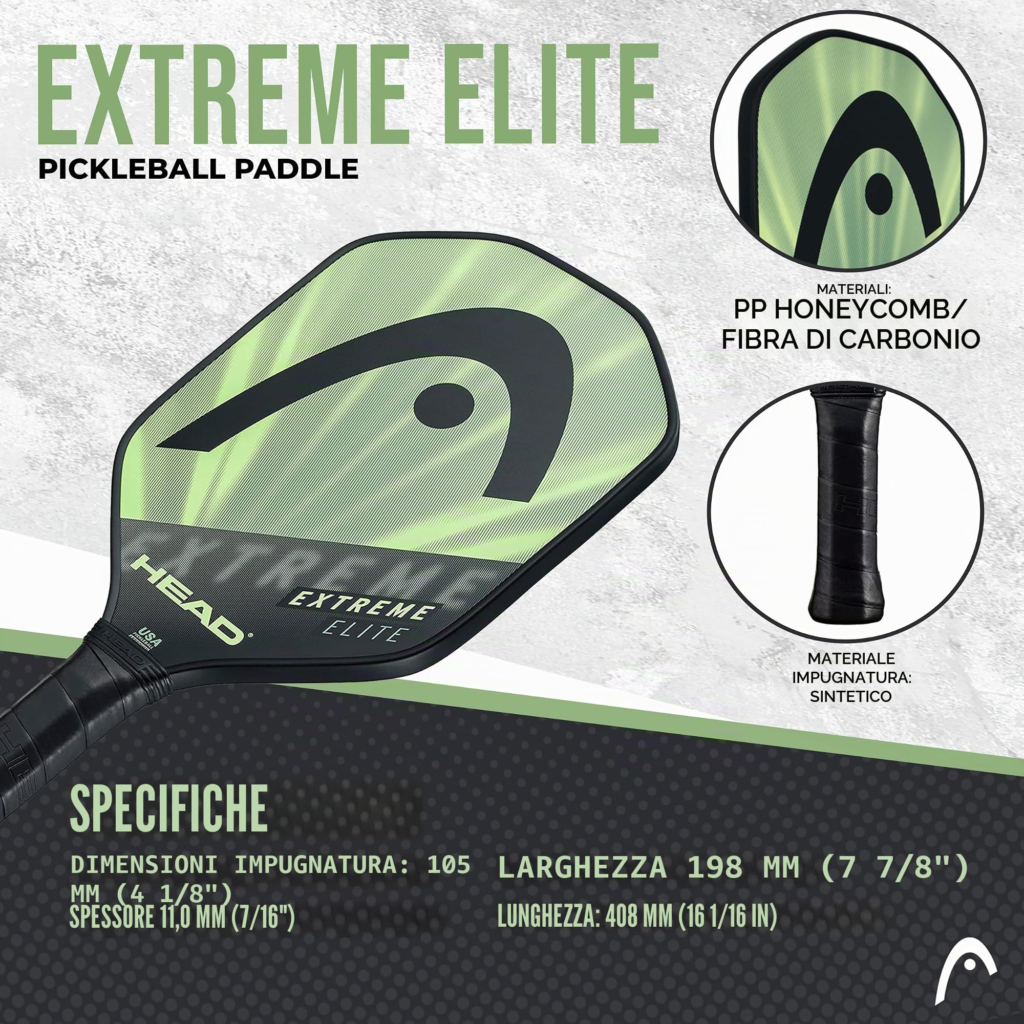 Head Extreme Elite Fiberglass Paddle with Honeycomb Polymer Core & Comfort Grip