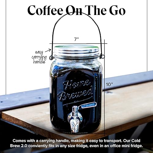 Miniatura 4 de Willow & Everett Jarra de café frío y té helado, dispensador de vidrio de 2 L con espita de metal y filtro de malla para café helado y sistema de