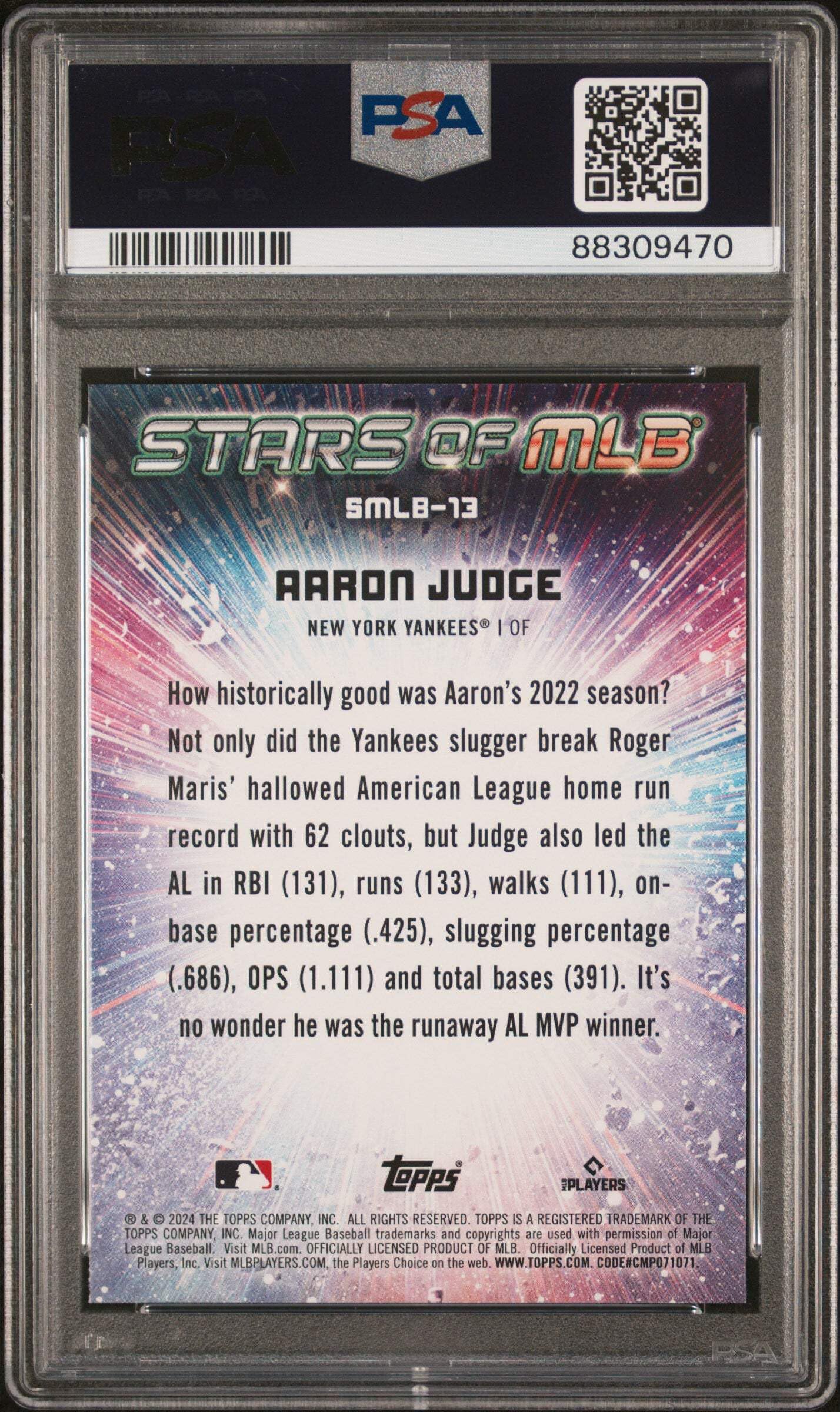 Graded 2024 Topps Aaron Judge #SMLB13 Stars of MLB Baseball Card PSA 10 Gem Mint