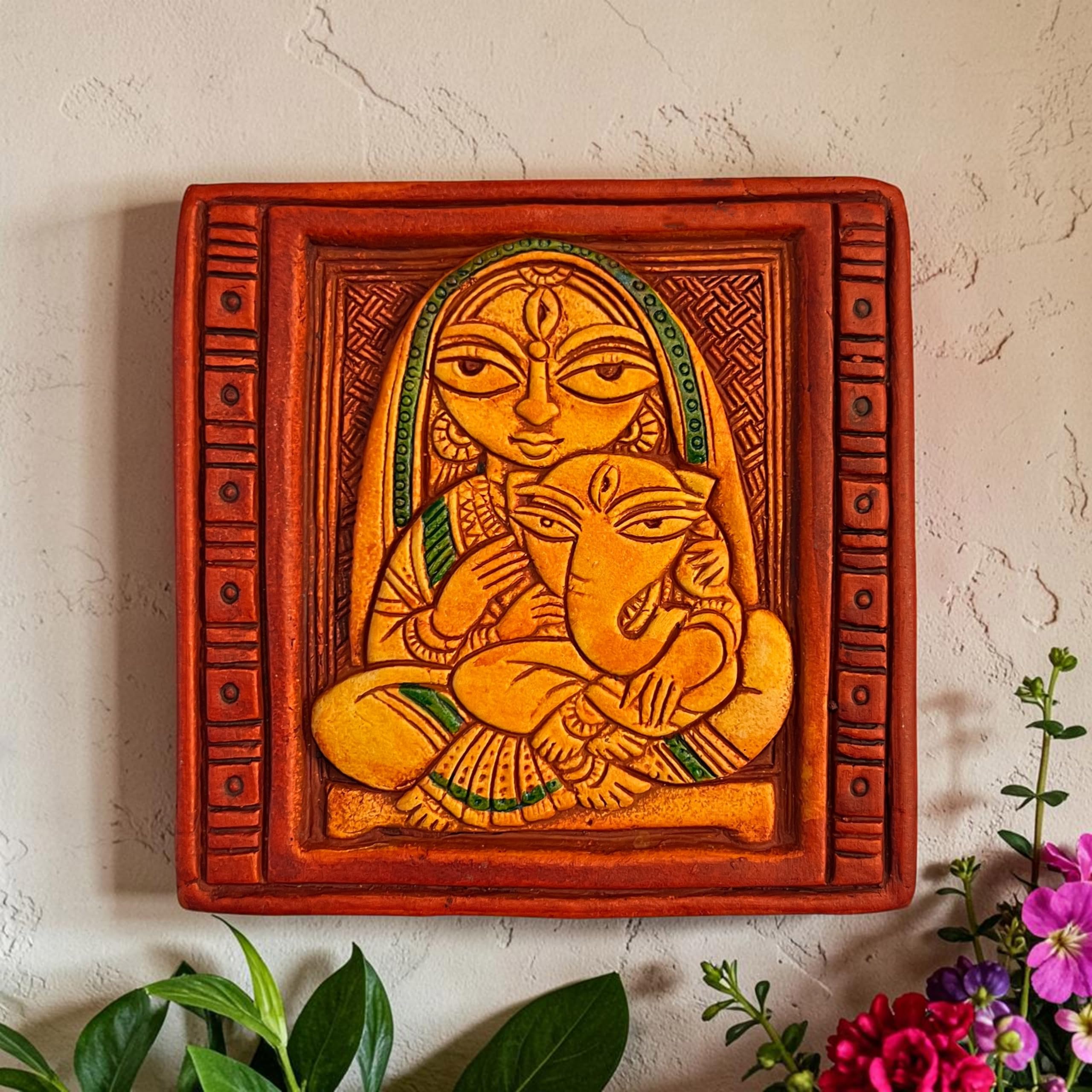 Shiv Parvati Terracotta Wall Hanging - Divine Home Decor -23