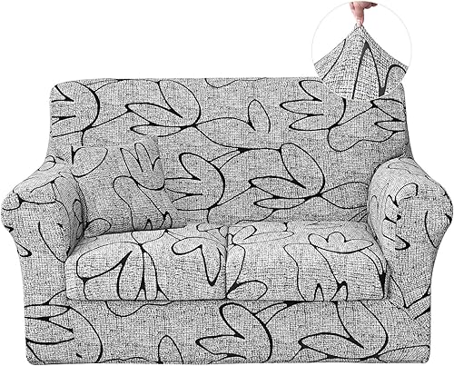 Miniatura 11 de JQinHome Funda elástica para sofá de 6 piezas con funda de sofá estampada, funda de sofá con patrón floral con 3 fundas de cojín separadas, S008