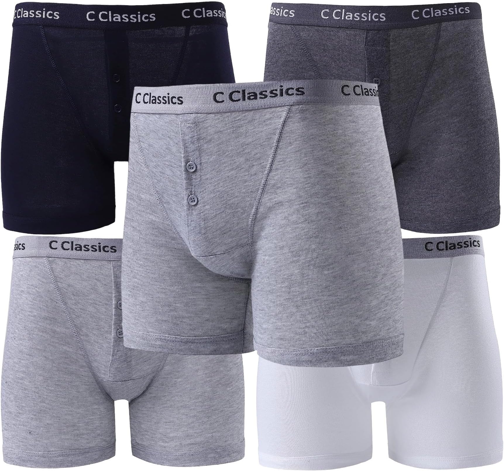 Men’s Classic Boxer Sports Soft Ribbed Cotton Underwear Shorts Trunks with Comfortable Elastic Waistband Y-Front Button Fly Shorts Pack of 3