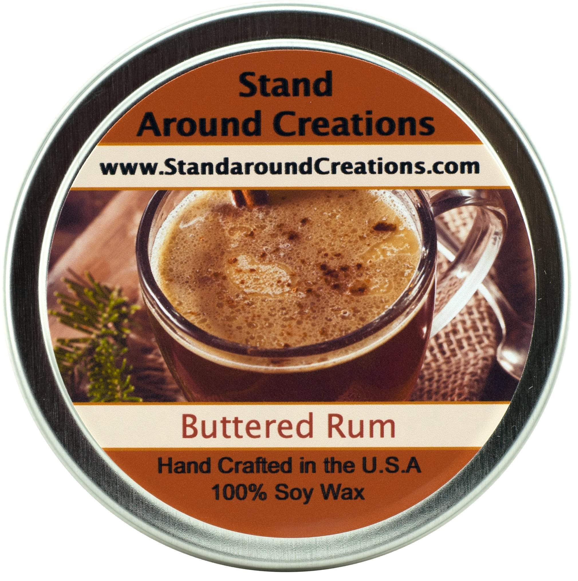 Premium 100% All Natural Soy Wax Aromatherapy Candle - 8oz Tin Buttered Rum: Our Buttered Rum Smells just Like The Real Thing - Dark Rum, Butter, Sugar and Cloves.