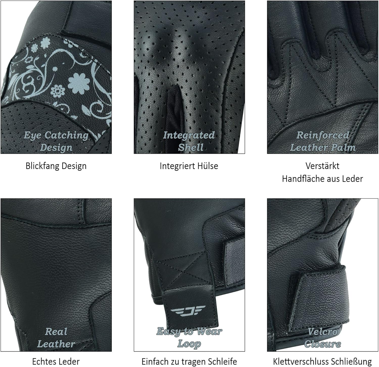 JAUNTY Motorcycle Gloves for Women Leather Riding Touchscreen Gloves for Ladies with Hard Knuckle Perforated Breathable Biker, ATV BMX, Combat Motocross, Riding Racing (Gray, Medium) - Image 5