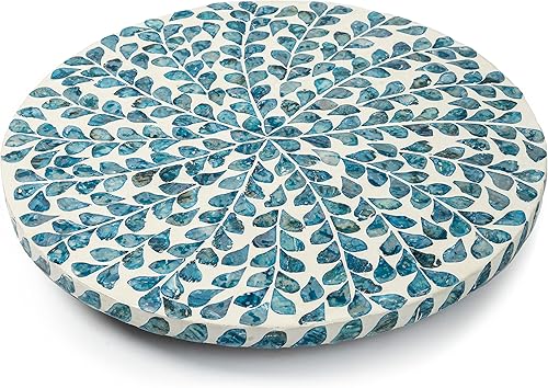 Miniatura 6 de CLAYNIX Lazy Susan para encimera, Lazy Susan para mesa, organizador de tocadiscos de madreperla, bandeja giratoria redonda de madera giratoria para