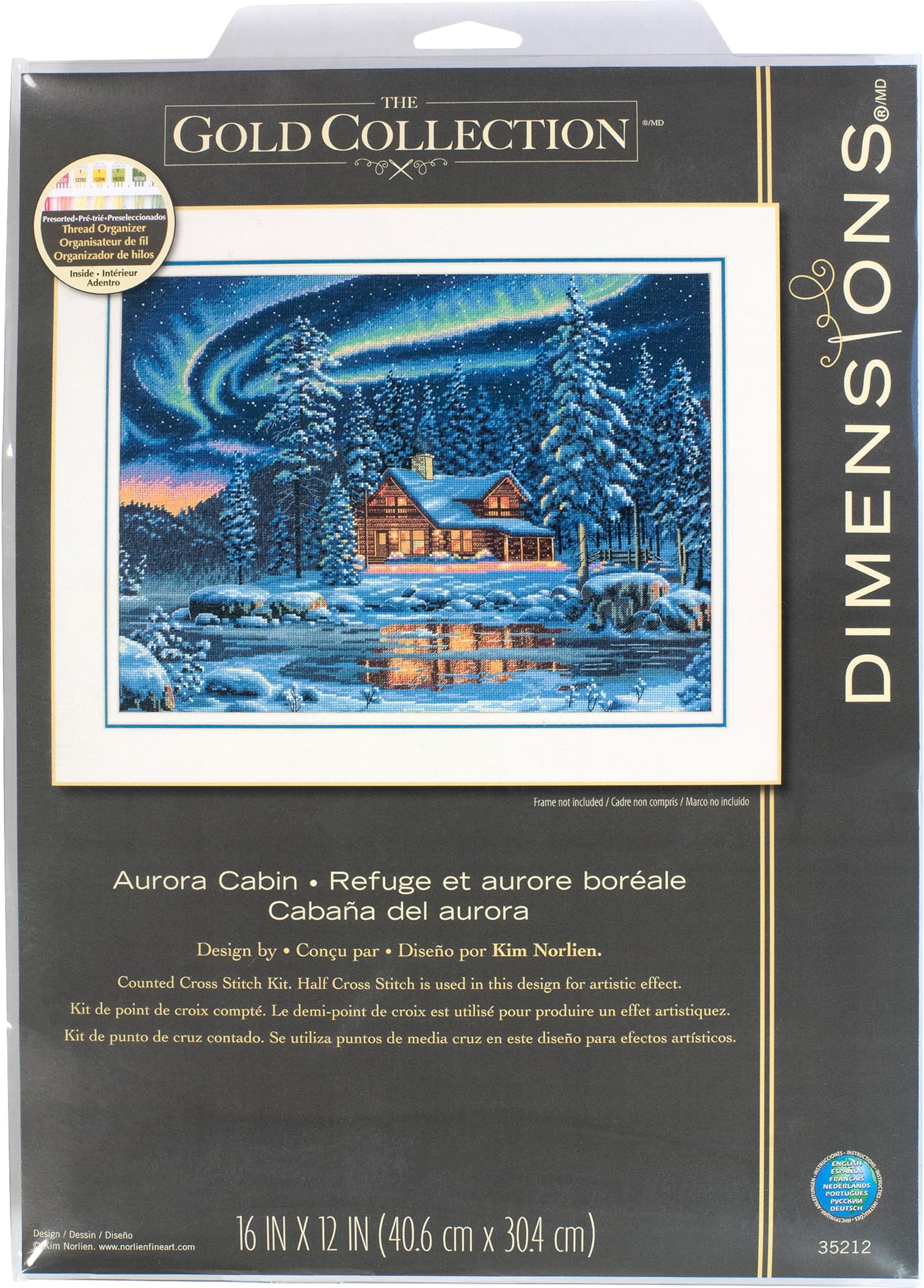 Dimensions Gold Collection Counted Cross Stitch Kit, Aurora Cabin, 16 Count Dove Grey Aida, 16'' x 12''