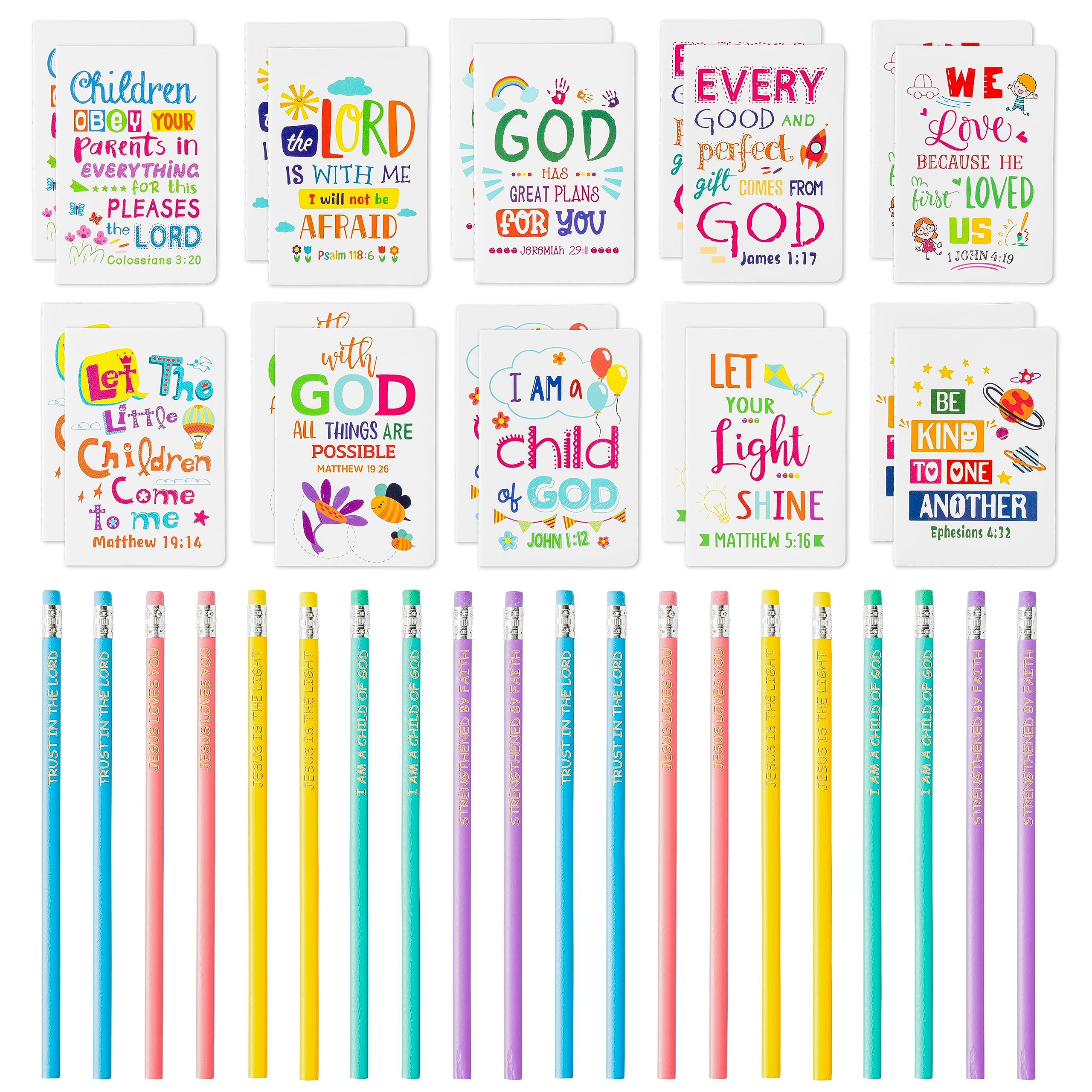 40Pcs Bible Verse Notepad Bible Pencils for Kids Bulk Religious Inspirational Notebooks Pencils Mini Daily Prayer Faith Journals Pocket Notepads Bible Gifts Set for Classroom Home Sunday School