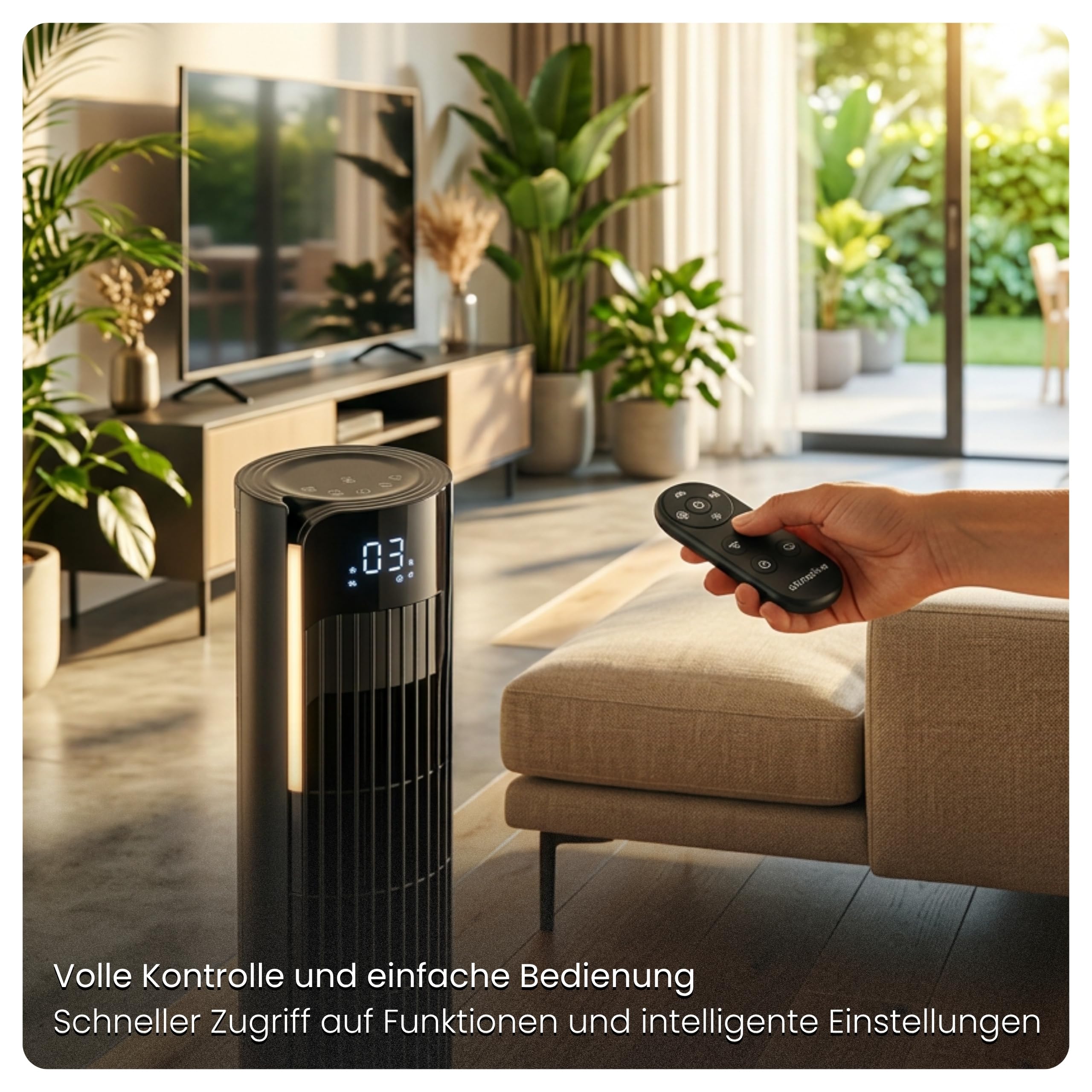 Turmventilator 115cm WiFi Tuya MAX, Ionisator, Orkanartiger 8,5m/s Wind, Nachtlicht, Oszillation, Timer, LED Display, Design Standventilator, Tower Fan, Ventilator leise Schwarz