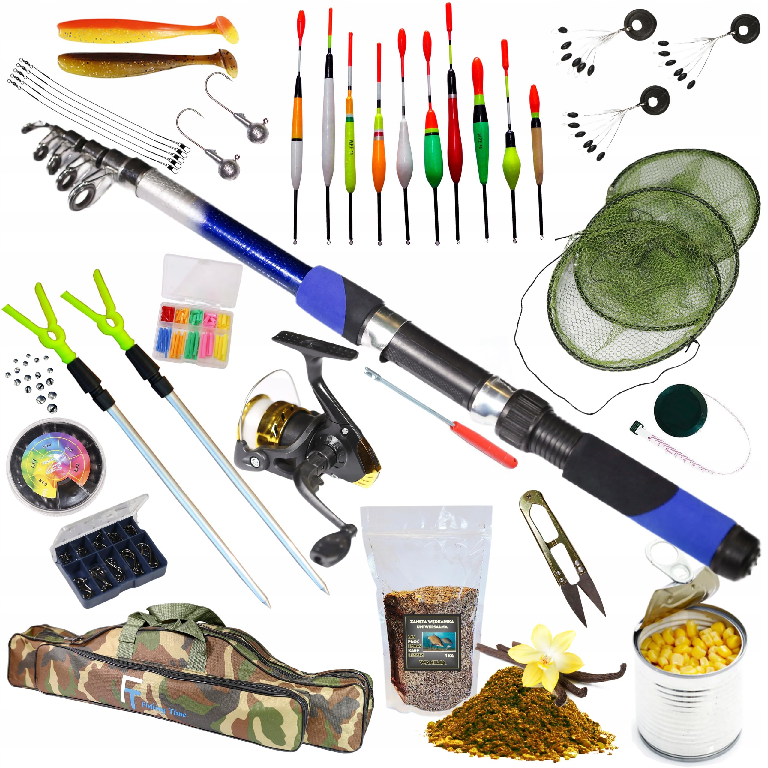 Kit completo da pesca, 1 canna da pesca, 1 rotolo, galleggiante, spinning, set da pesca per principianti (modello ZEST-W-23)