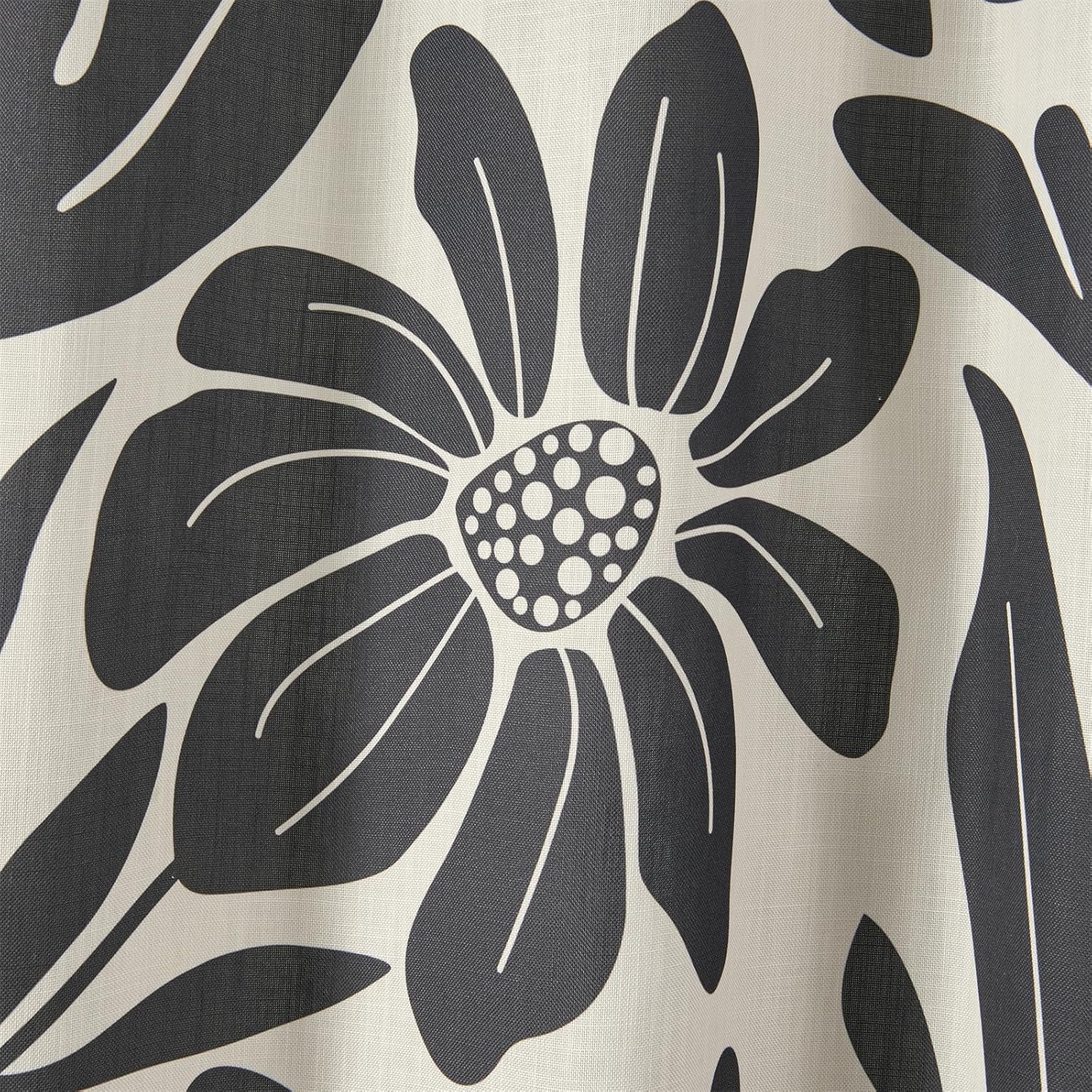 RoomTalks Black Vintage Floral Faux Linen Shower Curtain Extra Long 78 Inch - 210GSM Heavy Duty Modern Farmhouse Country Rustic Matisse Plants Botanical Shower Curtain Set