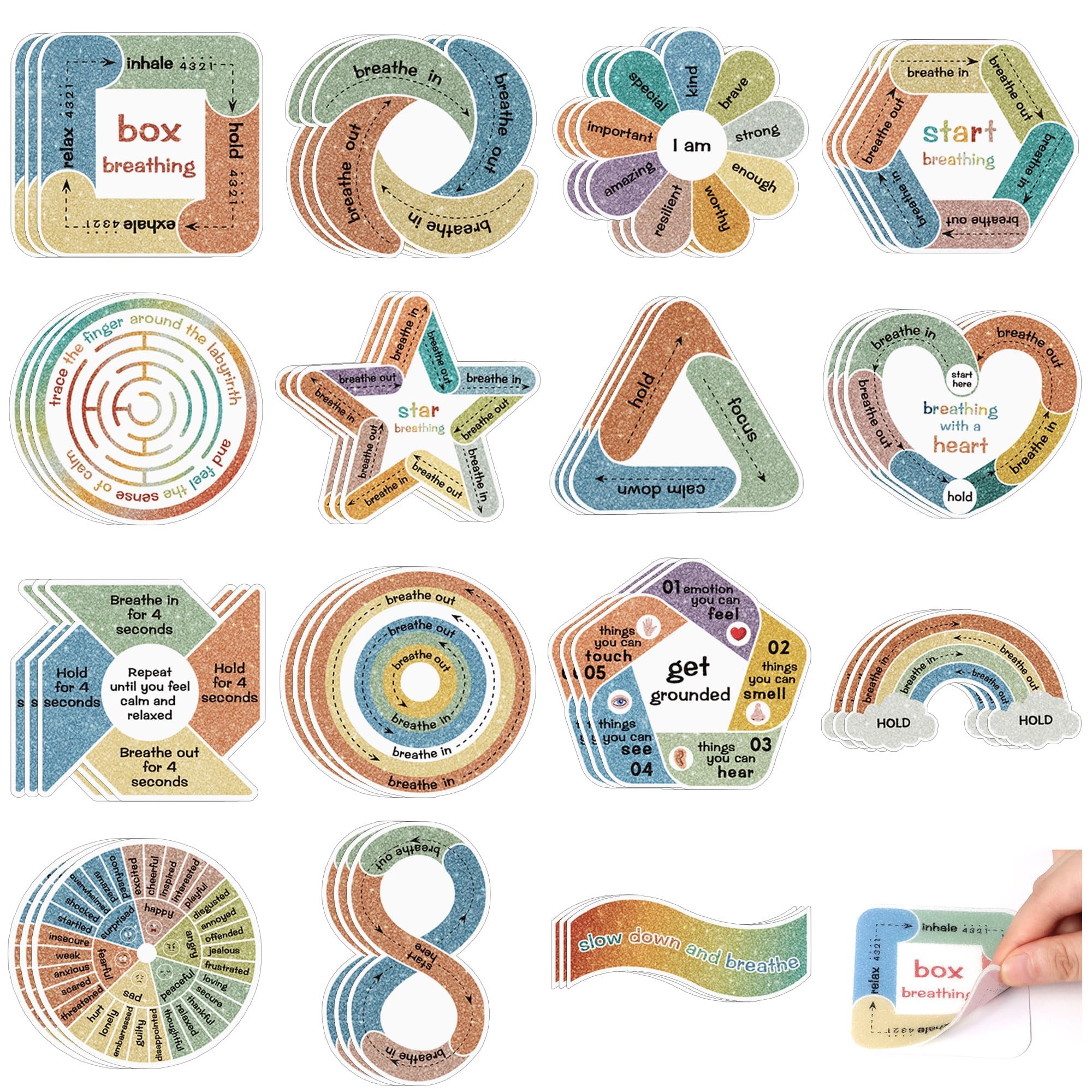 45Pcs Calm Stickers for Anxiety Sensory Textured Sensory Stickers Anti Stress Anxiety Relief Items Boho Calm Sticker Bulk Waterproof Fidget Adults