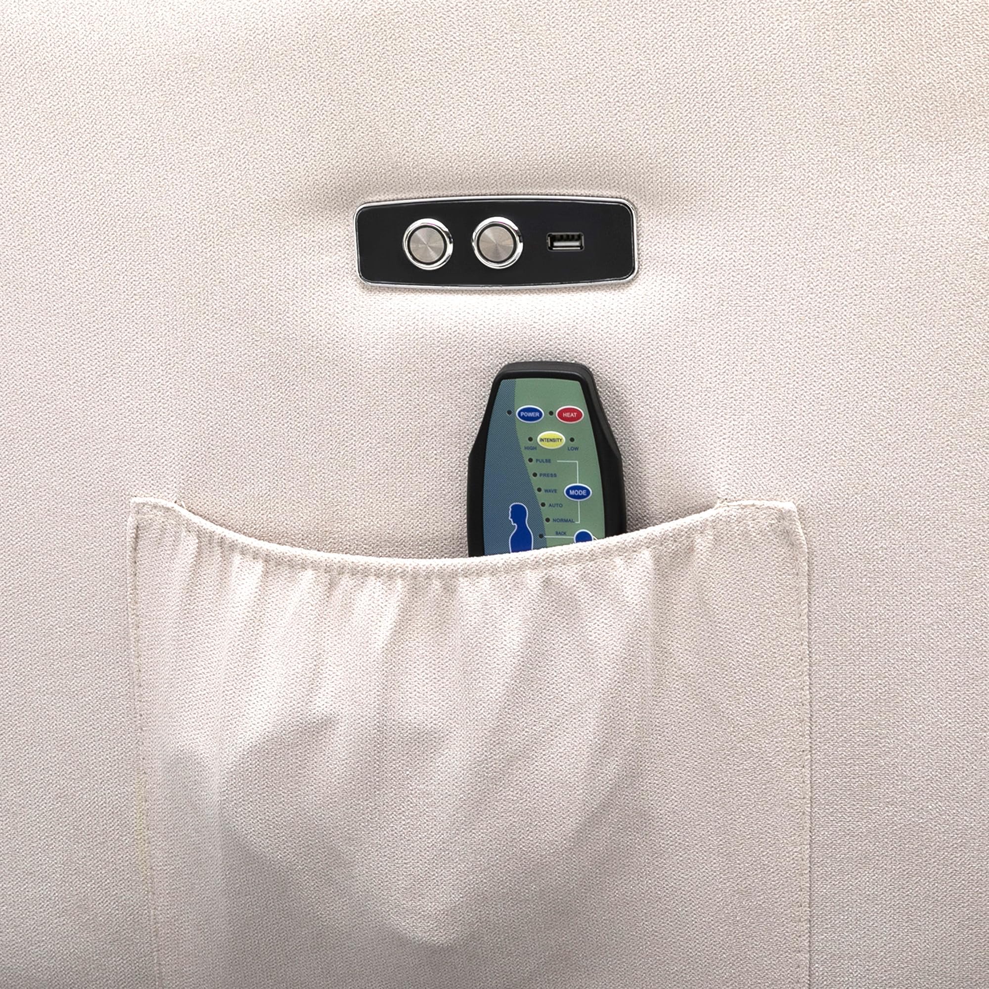 HOMCOM Sessel mit Aufstehhilfe, Massagesessel, Relaxsessel mit USB-Anschluss, Fernsehsessel mit Fernbedienung, Seitentasche, Neigebarer TV-Sessel mit Samtoptik, Beige