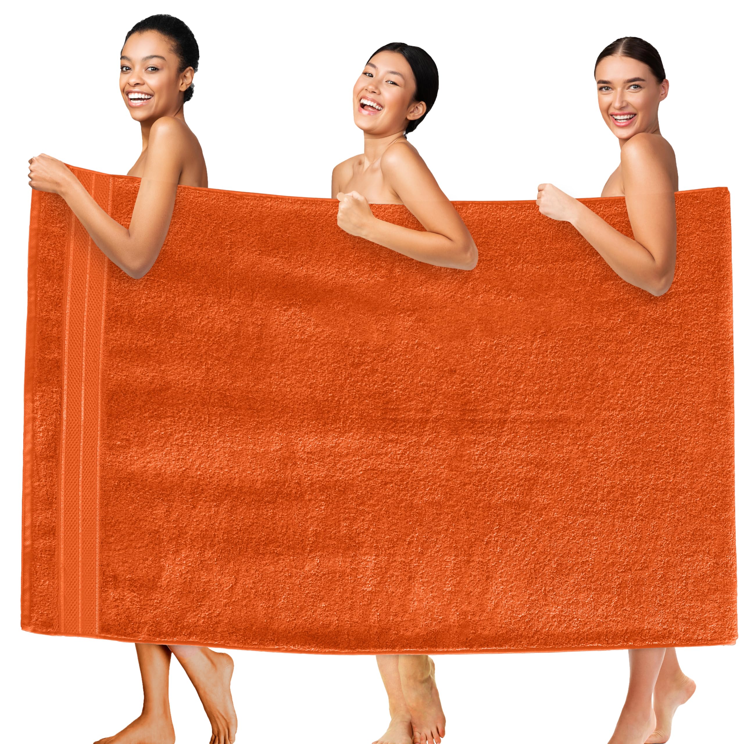 Elegant Comfort Three Line Popcorn Extra Large Luxury Bath Towel - 40" x 80" inch,Premium Hotel Spa Quality 1 Piece Oversized Bath Sheet 100% Turkish Cotton Super Soft Highly Absorbent, Vibrant Orange