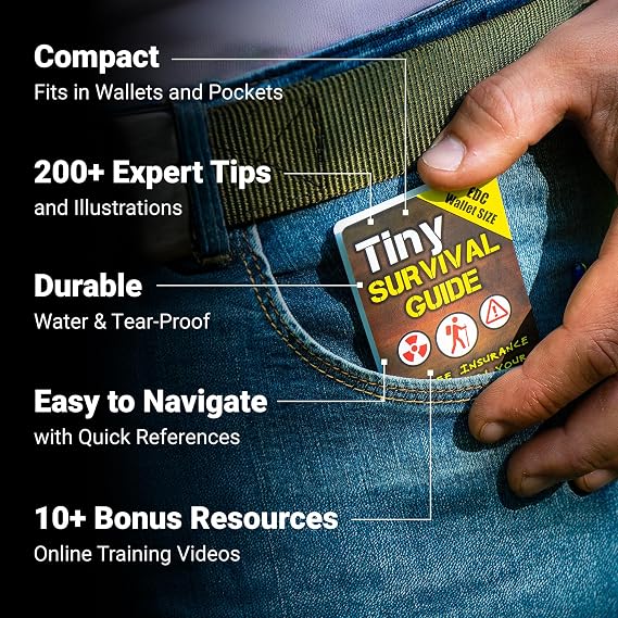 Tiny Survival Guide Micro EDC Emergency Preparedness Pocket Handbook for Camping, Hiking, Bushcraft, SAS & First Aid Fits Wallet, Bug Out Bag or Glove Box