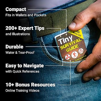 Tiny Survival Guide Micro EDC Emergency Preparedness Pocket Handbook for Camping, Hiking, Bushcraft, SAS & First Aid Fits Wallet, Bug Out Bag or Glove Box