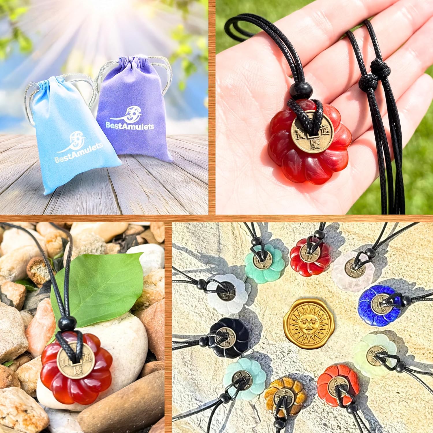 Double Lucky Celtic Lotus Donut and Feng Shui Coin Amulet Necklace - 30mm Good Luck and Protection Gemstone Pendant - Spiritual and Positive Energy Jewelry Gift for Women and Men - Image 3