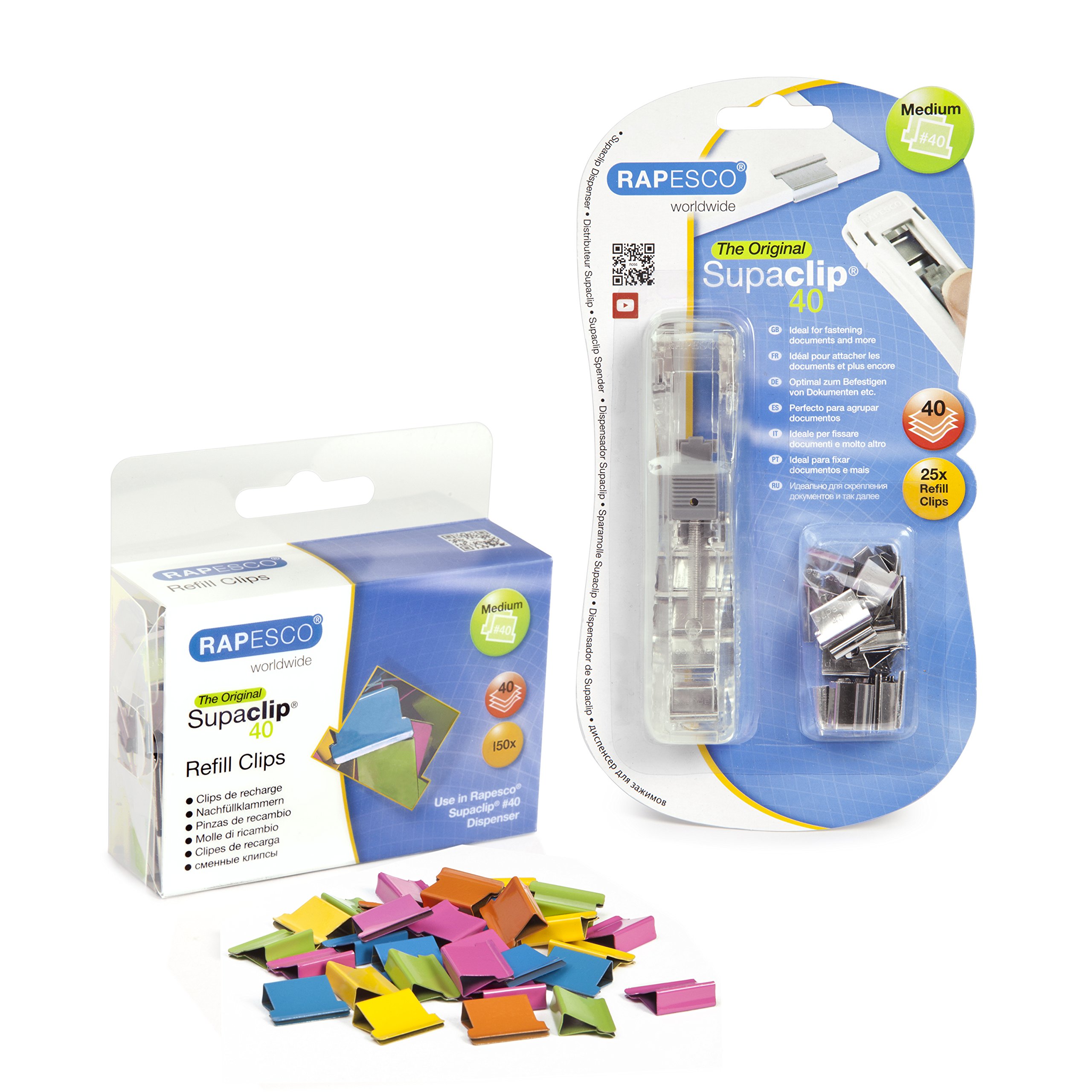 Supaclip 40 Kit with Dispenser, 25 Stainless Steel Clips and 150 Multi-Colored Refill Clips (1299)