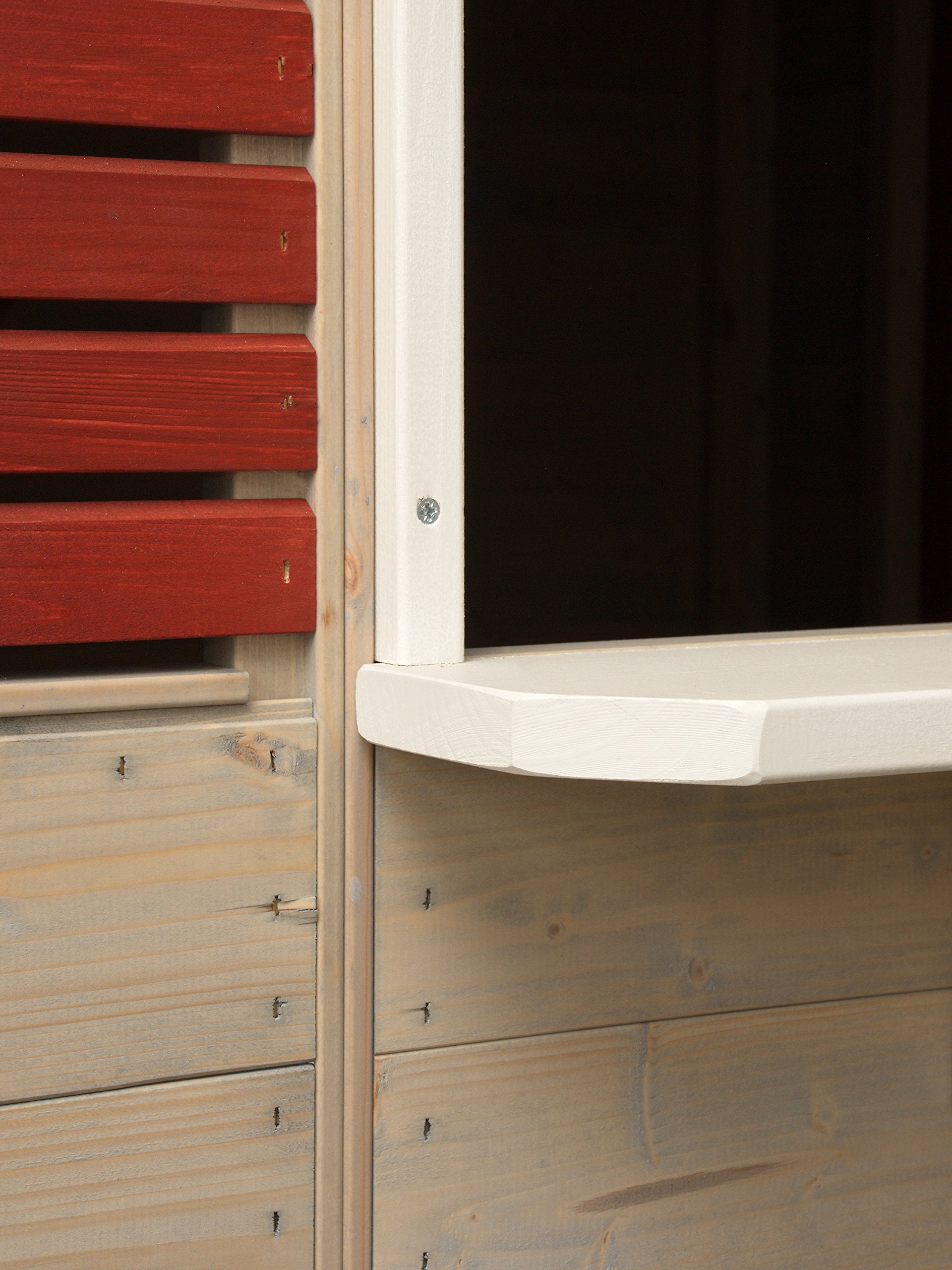 casa de Juegos de Madera para niños jardín 120×155×168 cm con Puerta, Ventana, persianas, terraza y estantería Interior, Color Rojo – M12R