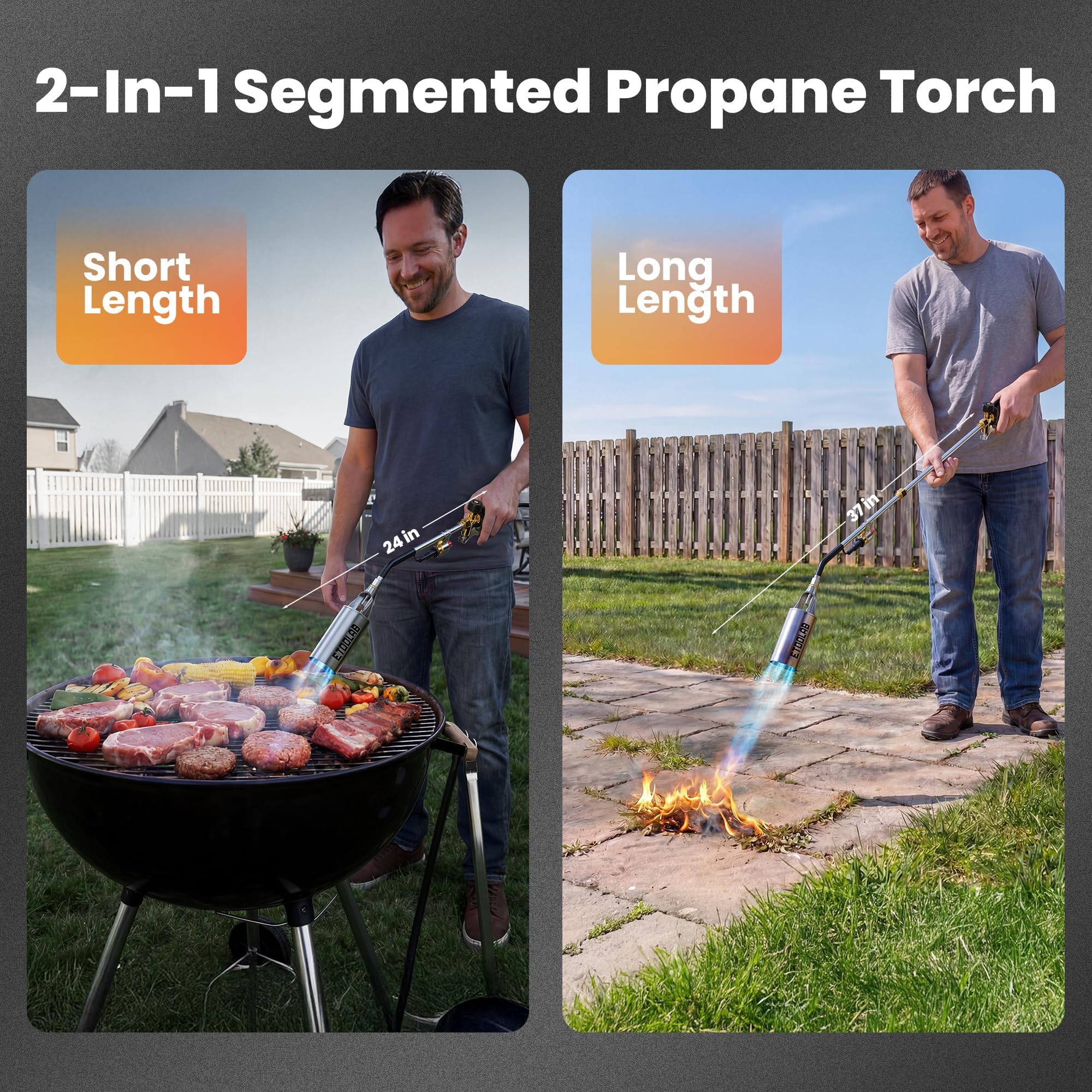 Torcia a propano, kit bruciatore per erbacce, con innesco di accensione a °C, fiamma per diserbo, scioglimento della neve, barbecue e asfalto, tubo da 3 m, 2 modalità (corto/lungo)