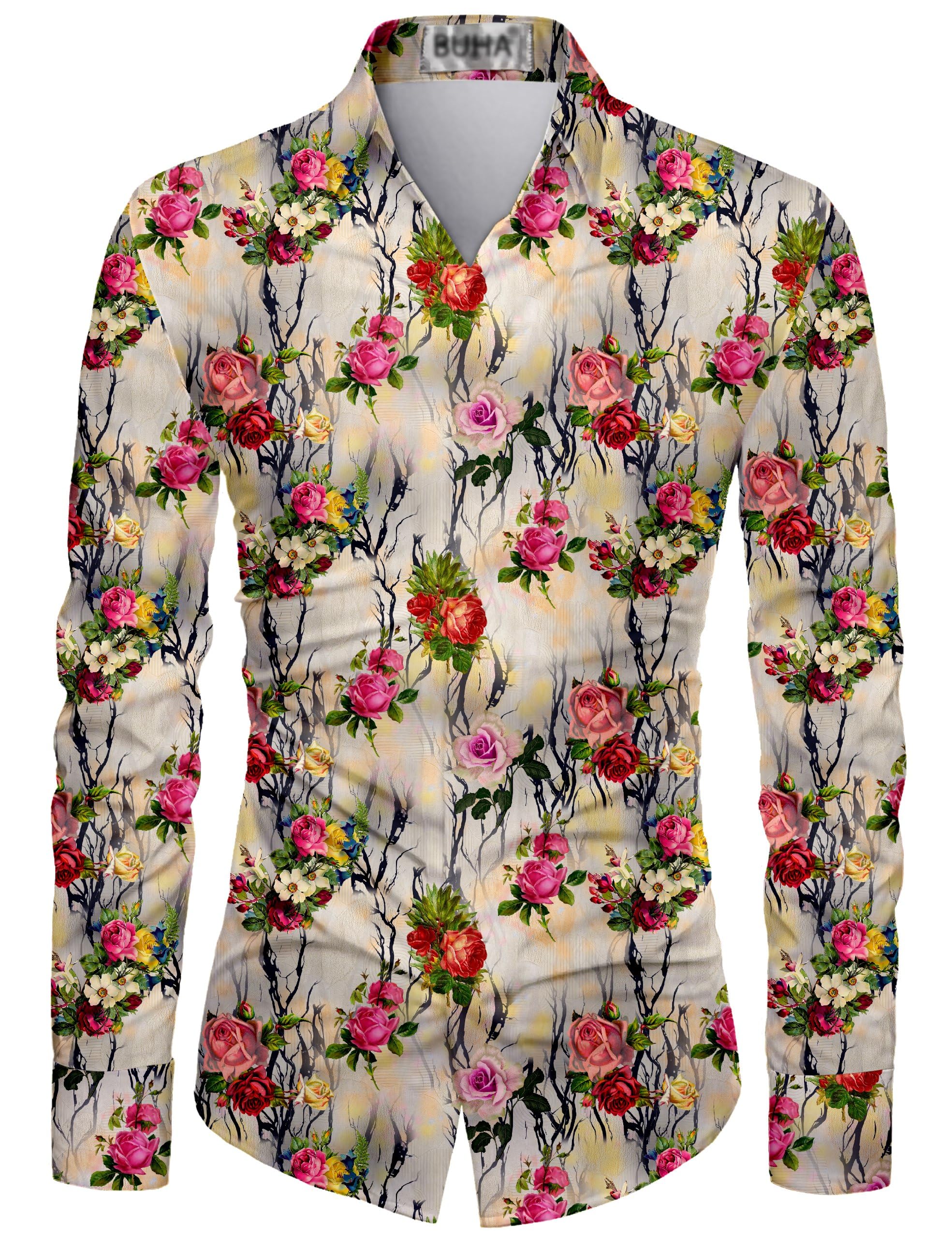 Floral Print 2.25 Mtr Unstitched Fabric for Men’s Shirt Elegant Rose & Branch Design, Soft & Comfortable Material-image-30
