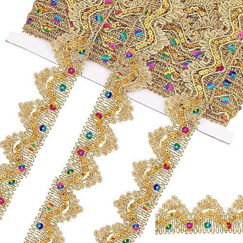 Miniatura 10 de PH PandaHall Cinta de encaje de lentejuelas de 9.3 yardas, cinta de encaje de poliéster metálico de 1-38 pulgadas (1.339 in), cinta de encaje con