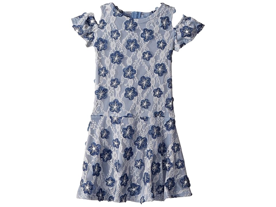 

Us Angels Soutache Cold Shoulder Lace Dress (Little Kids) (Denim) Girl's Dress