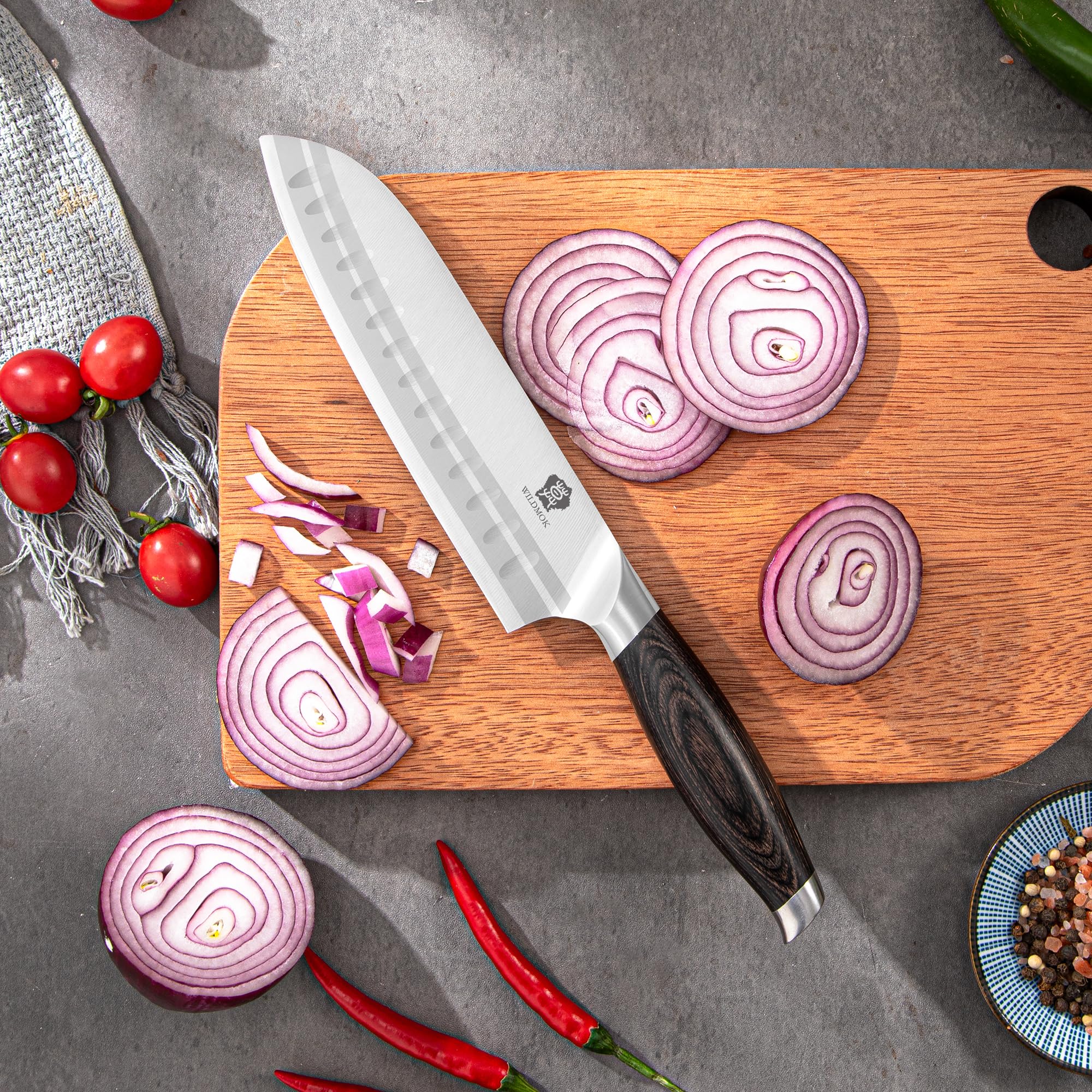 WILDMOK Coltello da 18 cm santoku, coltello da chef giapponese -ultra tagliente coltello da cucina, coltello da chef in acciaio inossidabile tedesco