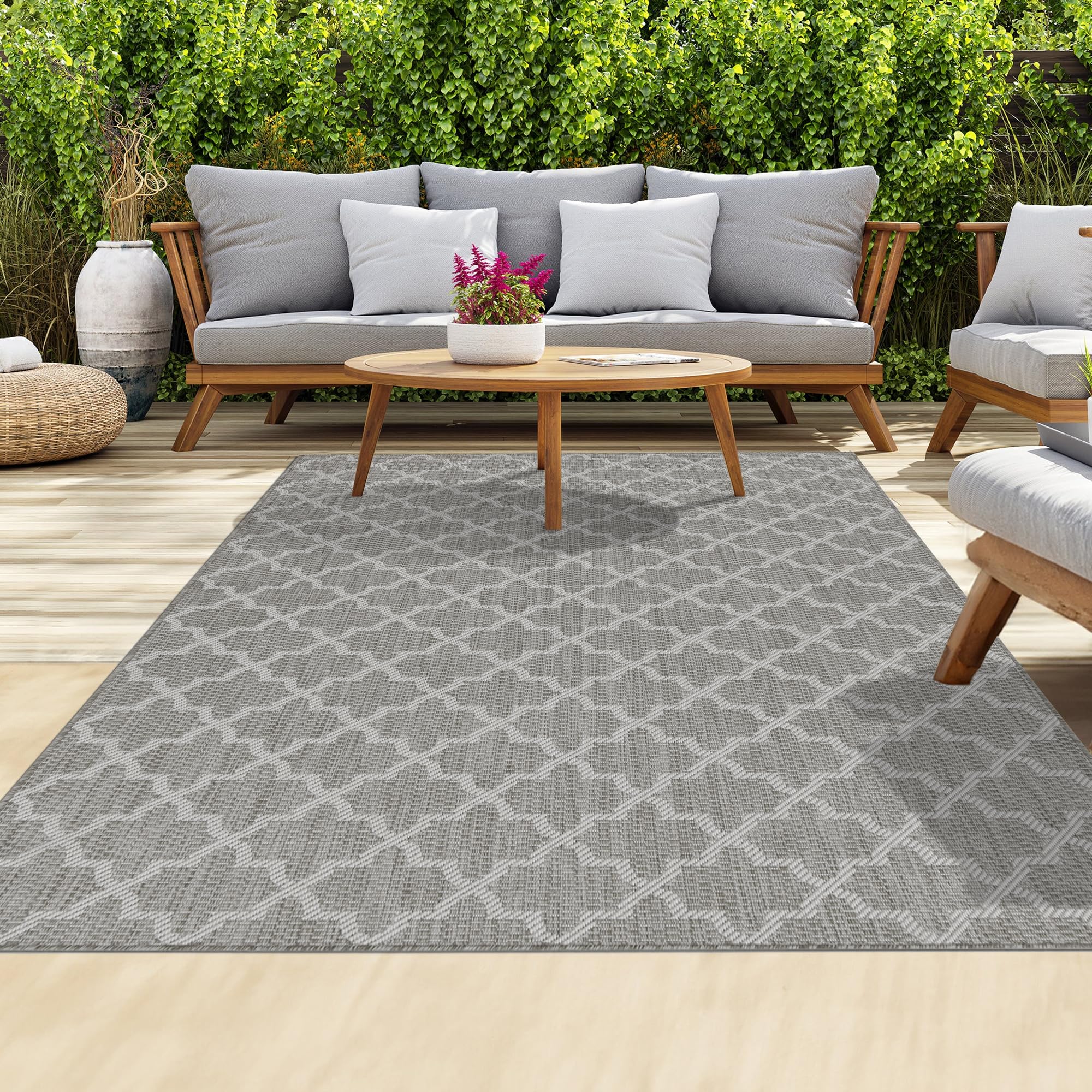 homeart Outdoor Rugs | Easy-Cleaning Indoor & Outdoor Area Rugs for Porch, Deck, Balcony, Garden, Picnic, Kitchen, Hallway | UV & Weather-Resistant Large Patio Rug Mats | D.Grey Cream,120x170 — image 1
