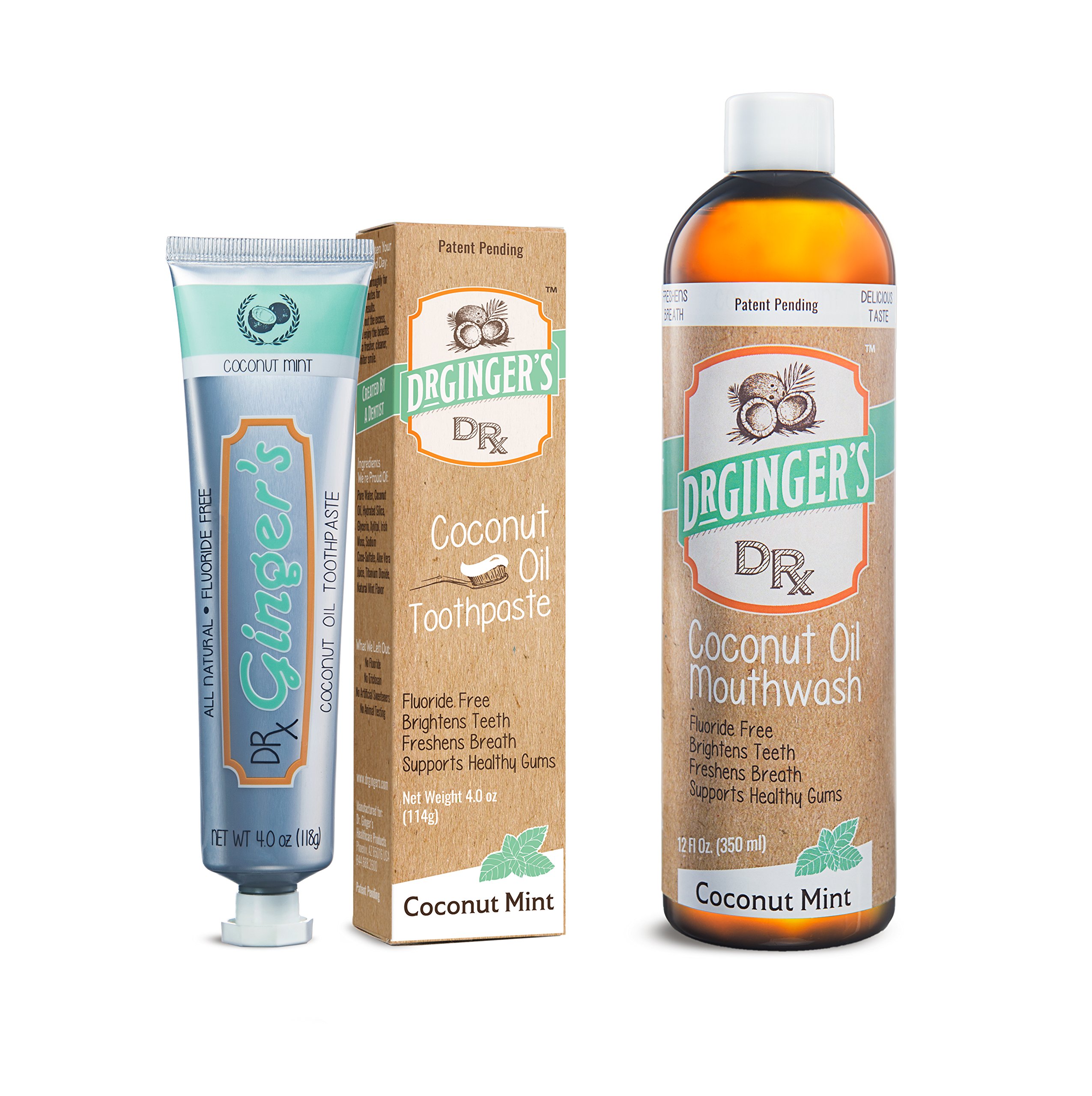 Doctor Ginger's Dr. Ginger'S Coconut Oil Pulling & Whitening Mouthwash & Coconut Oil Fluoride Free Toothpaste Bundle