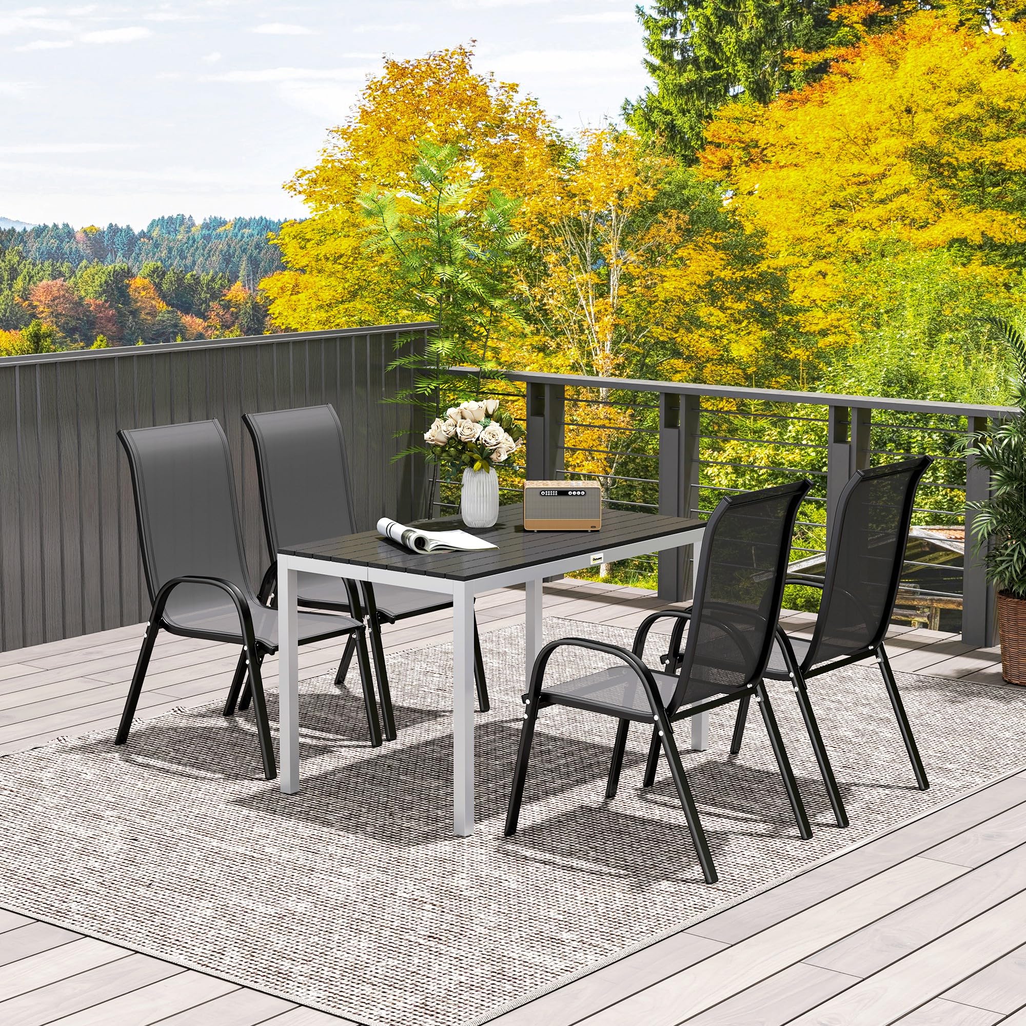 Outsunny Table à Manger de Jardin pour 4-6 Personnes 120 x 70 x 72 cm Noir
