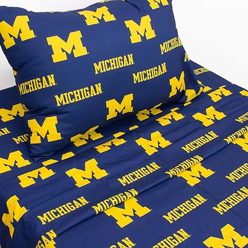 Miniatura 3 de College Covers Everything Comfy Michigan Wolverines - Juego de sábanas de 4 piezas, tamaño matrimonial, fondo del color del equipo, 1 sábana