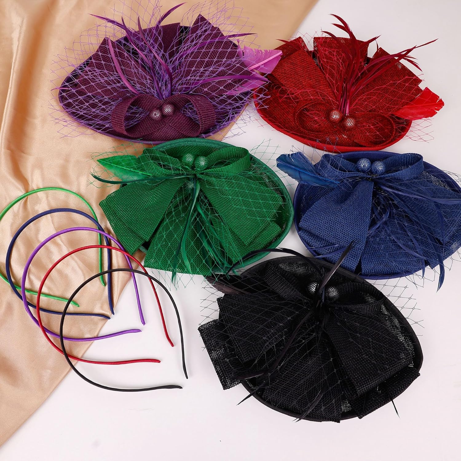 Fascinators Hats for Women Tea Party Headwear with Hair Clip Vintage Feather Mesh Pillbox Hat Church - Image 4