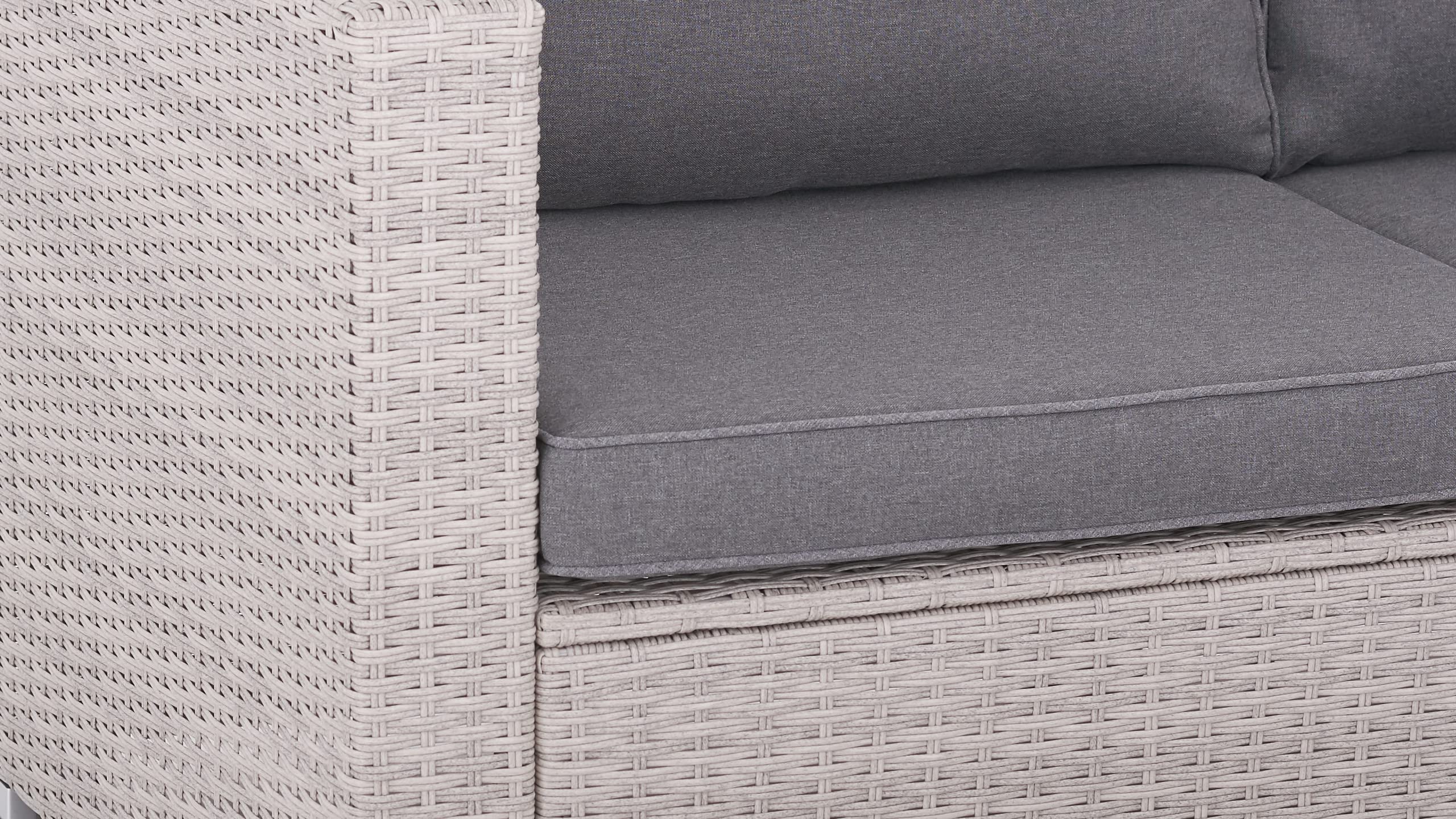 Polyrattan Lounge Sitzgruppe Gartenmöbel-Set Poly Rattan Garnitur 3 Sitzplätze, Modell Bali, Rattan: Hell-Grau/Bezüge: Grau