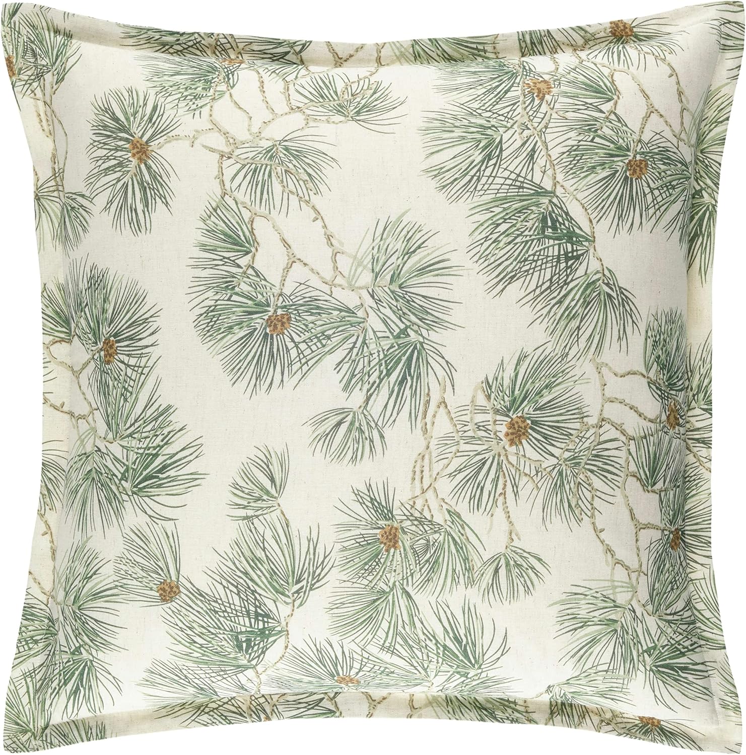 Pine Cone Hill Vintage Pine Boughs Natural Duvet Sham, Standard Size, Neutral/Green Floral Pattern