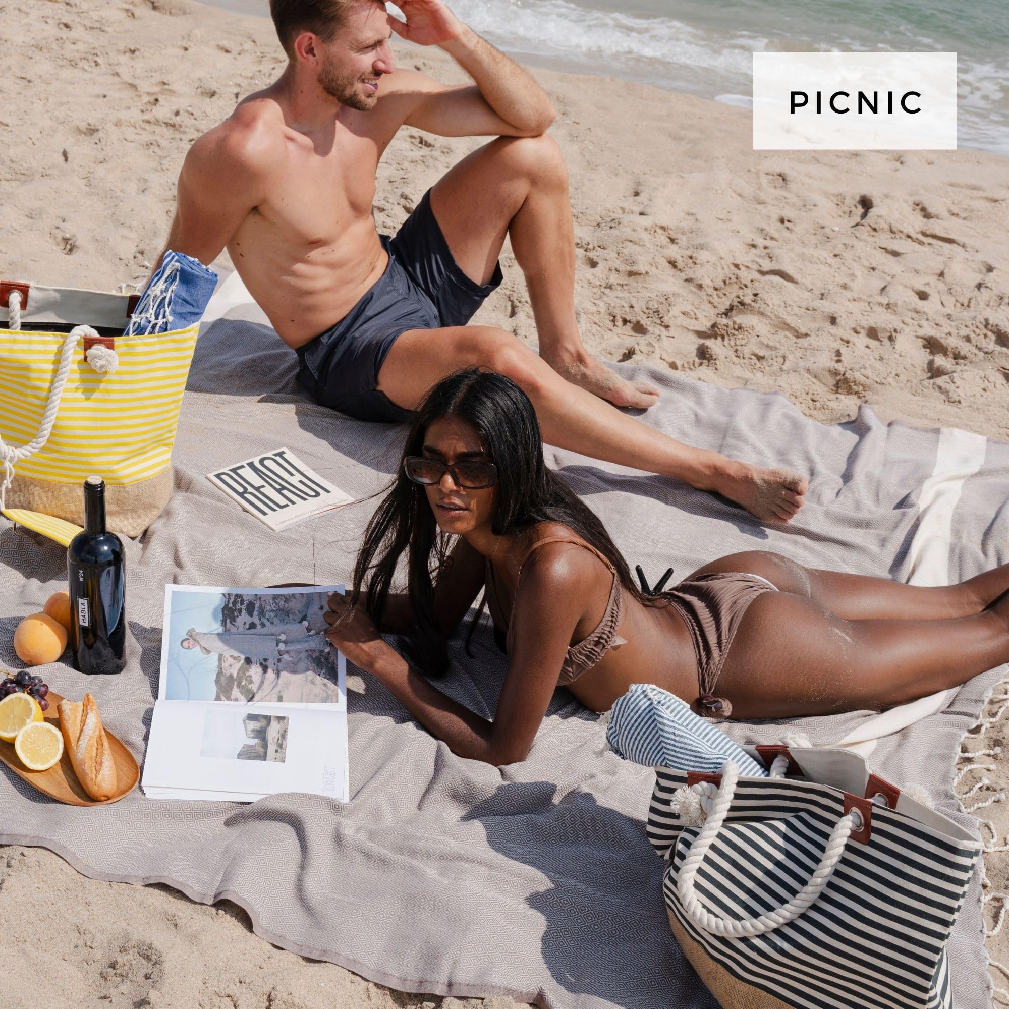 furora Holiday Telo Mare Grande Cotone 200x200 cm XXL Gigante | Telo Spiaggia antisabbia - Coperta PIC Nic - Pareo Asciugamano Mare Spugna | Fouta Beach Towel Lungo, Frange Angoli, Uomo Donna Ragazzi