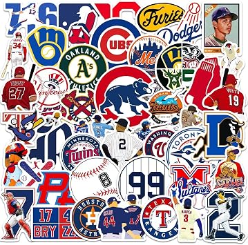 50pcs Baseball Stickers,Waterproof Vinyl Baseball Tattoos for Kids Teens Boys Adults, Sports Decals for Snowboard Laptop Water Bottles Phone Guitar Skateboard Computer