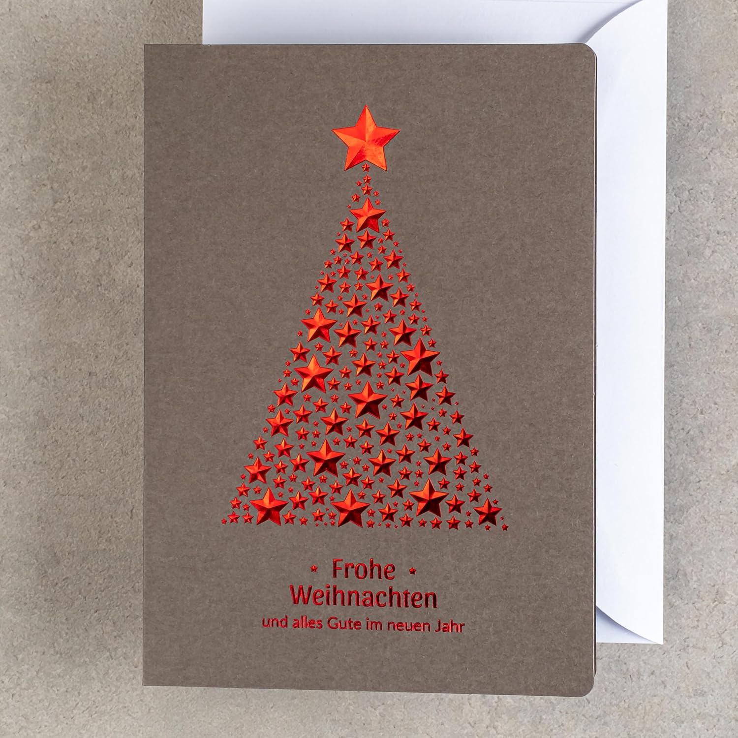 Exclusive Christmas Cards - Set of 10 Same Cards, 120 x 170 mm, Red and Embossed Christmas Motif, Made from Jewellery Paper with Inserts and Envelopes, Medium