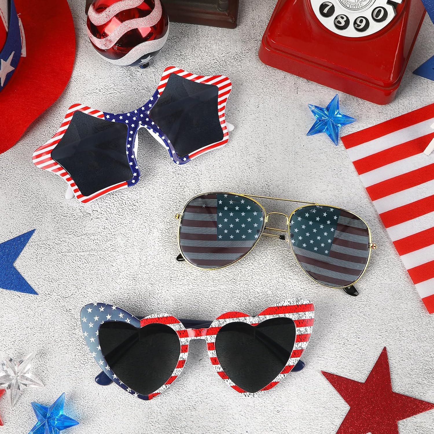 3 Pack American Flag Sunglasses, 4th of July Patriotic Party Glasses Red White Blue USA Accessories for Women Men Independence Day Celebration