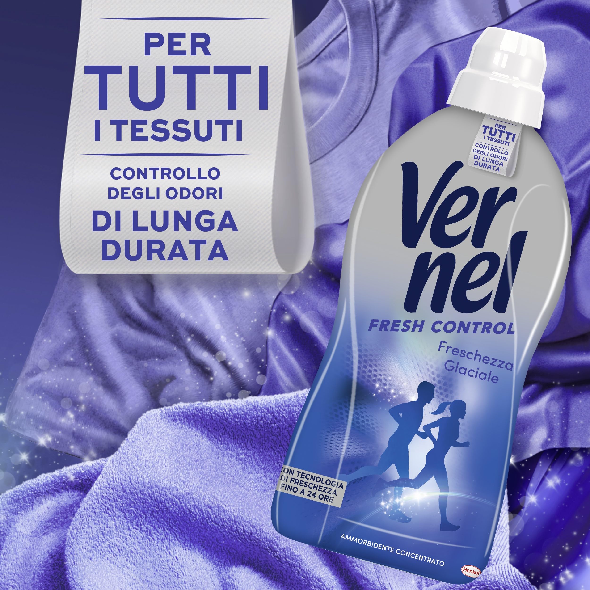 Ammorbidente Concentrato Vernel Fresh Control Freschezza Glaciale (10 x 48 lavaggi), Ammorbidente Concentrato per Tutti i Tessuti, con Controllo degli Odori di Lunga Durata