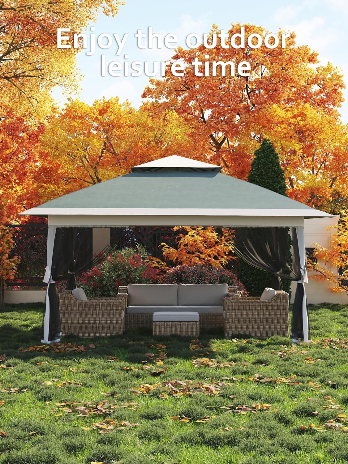 13x13 ft Pop Up Gazebo,Canopy Tent with Mosquito Netting,Outdoor Patio Gazebo,Backyard Tent for Party,Wedding,Outdoor Dining(Dark Army Green+Hemp Grey)