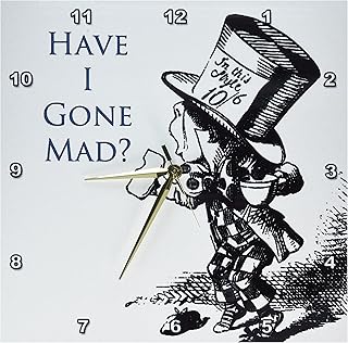 3dRose DPP_110410_2 Mad Hatter Have I Gone Mad Alice in Wonderland Wall Clock, 13 by 13-Inch