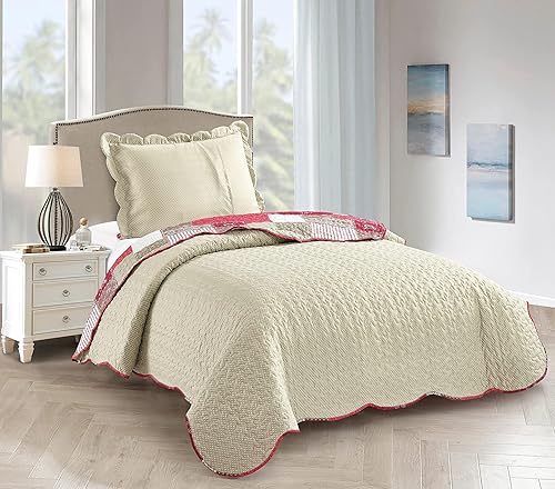 Miniatura 6 de Brilliant Sunshine Juego de edredón de 2 piezas con 1 funda, reversible, suave y ligero, para todas las estaciones, individual, borgoña