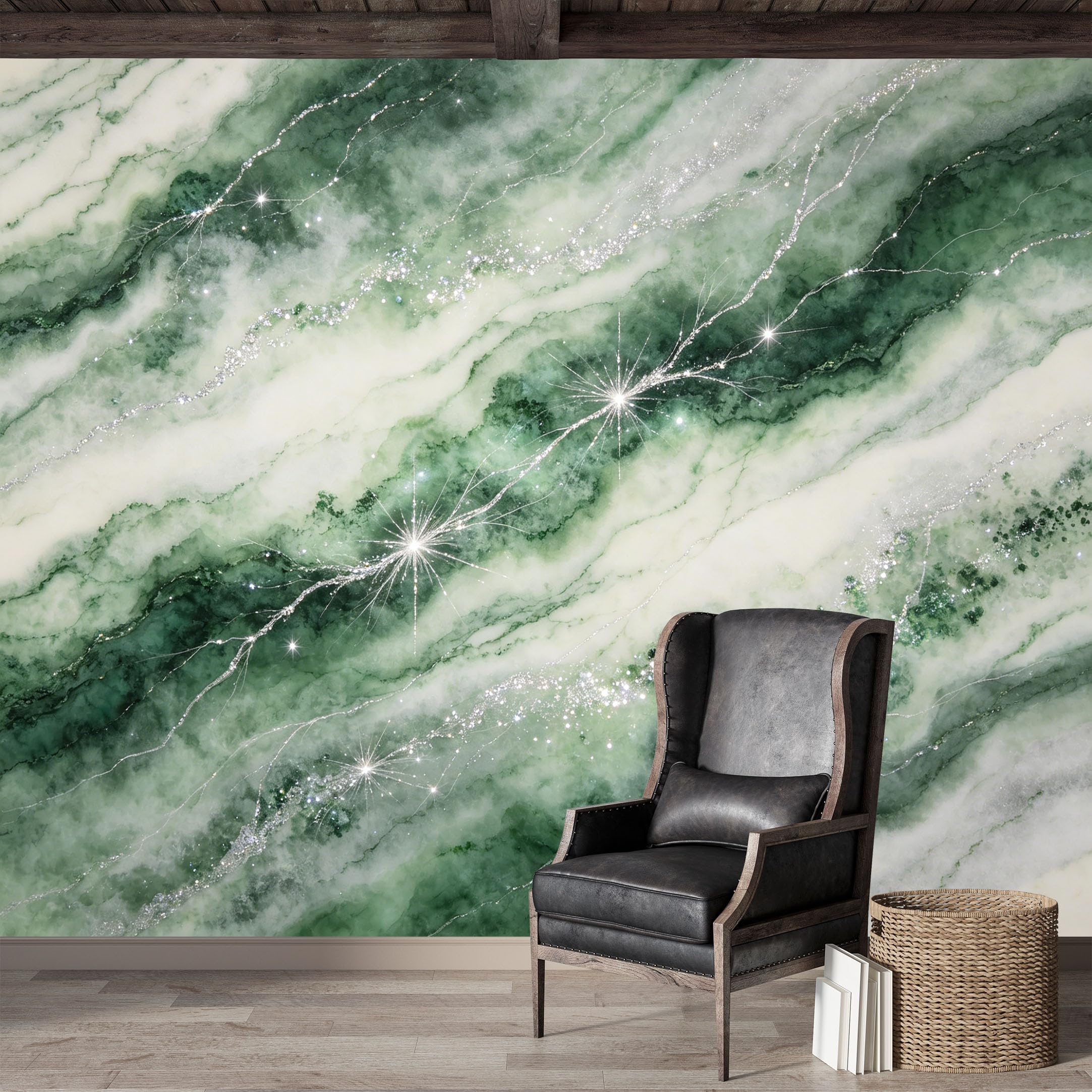 Custom Size Wall Mural,Emerald Marble Vein Glitter Sparkle Abstract Texture Premium Water Activated SelfAdhesive Wallpaper,Removable Wall Covering for Indoor Home Decor